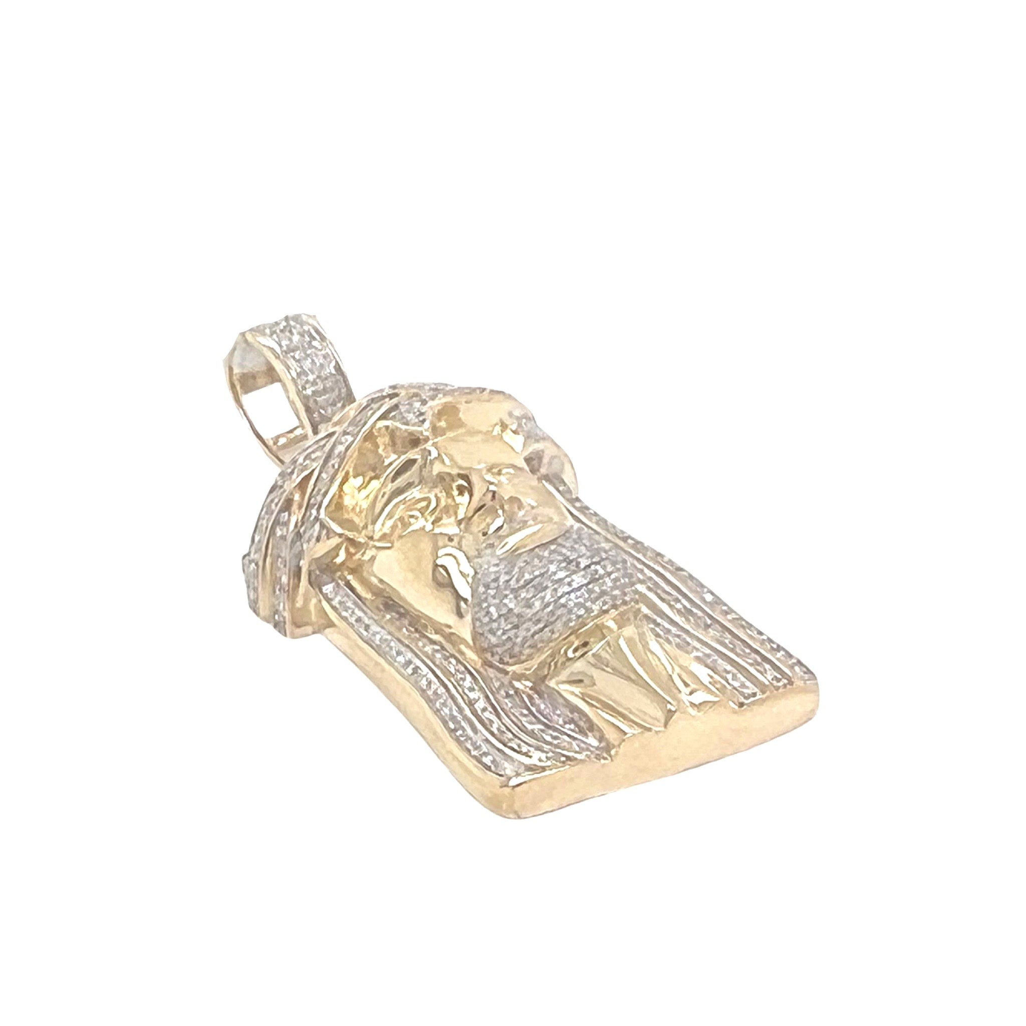 10K Yellow Gold Jesus Head Diamond Pendant 0.65 CT 1.65"
