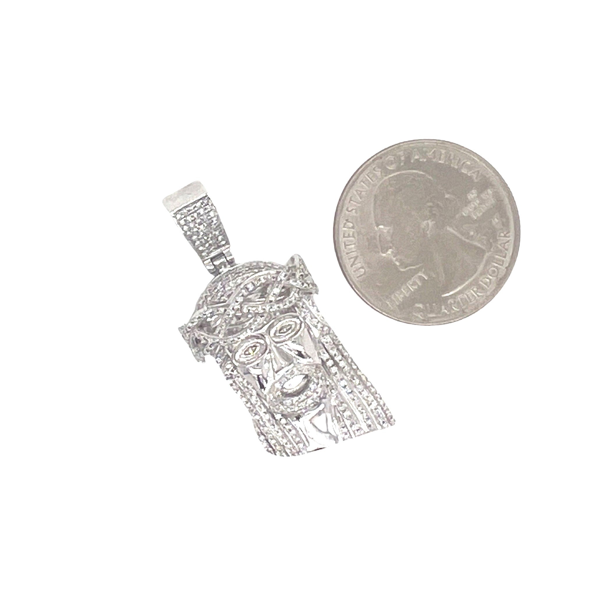 10K White Gold Jesus Head Diamond Pendant 0.50 CT 1.5"