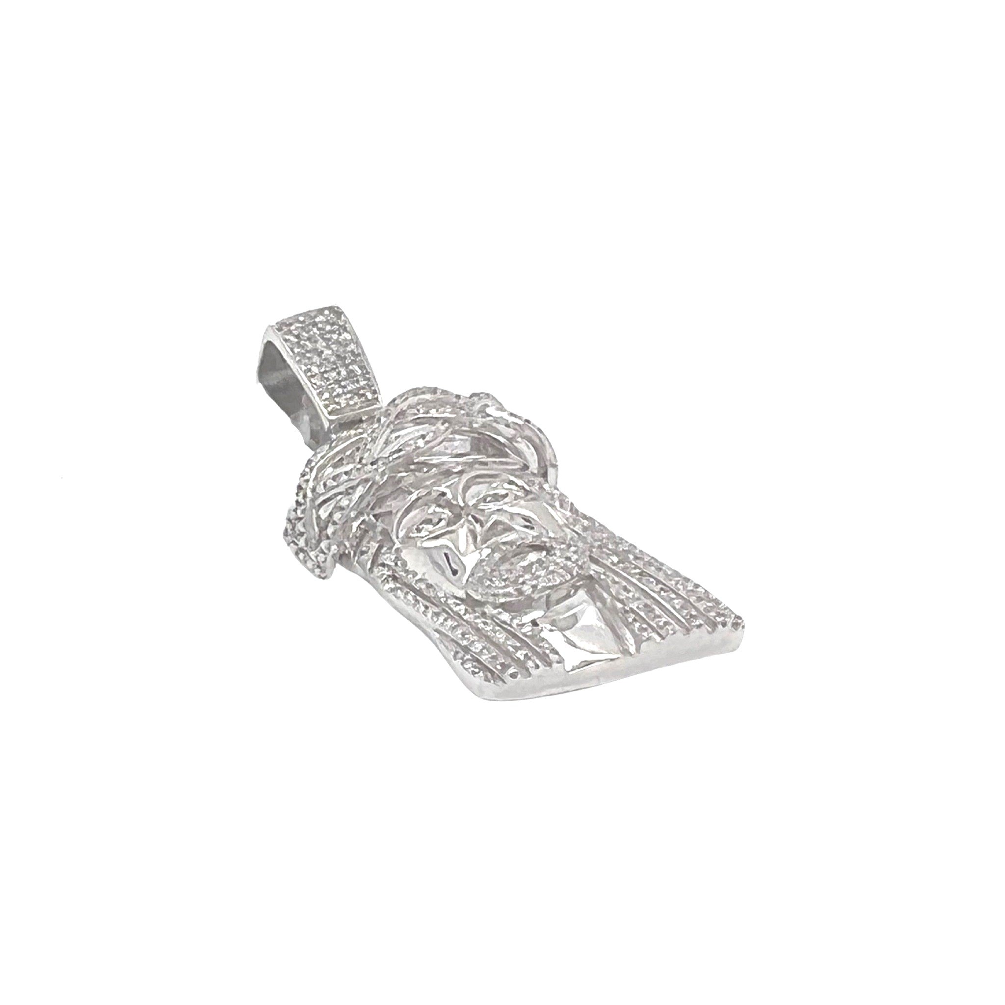 10K White Gold Jesus Head Diamond Pendant 0.50 CT 1.5"