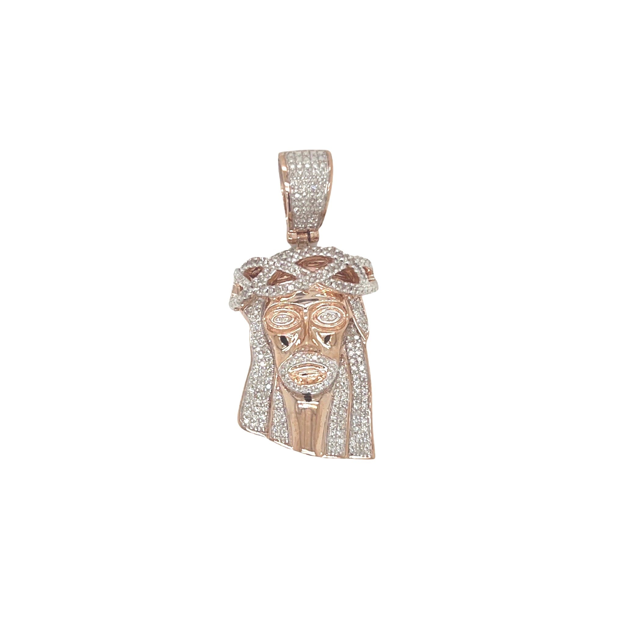 10K Rose Gold Jesus Head Diamond Pendant 0.50 CT 1.5"