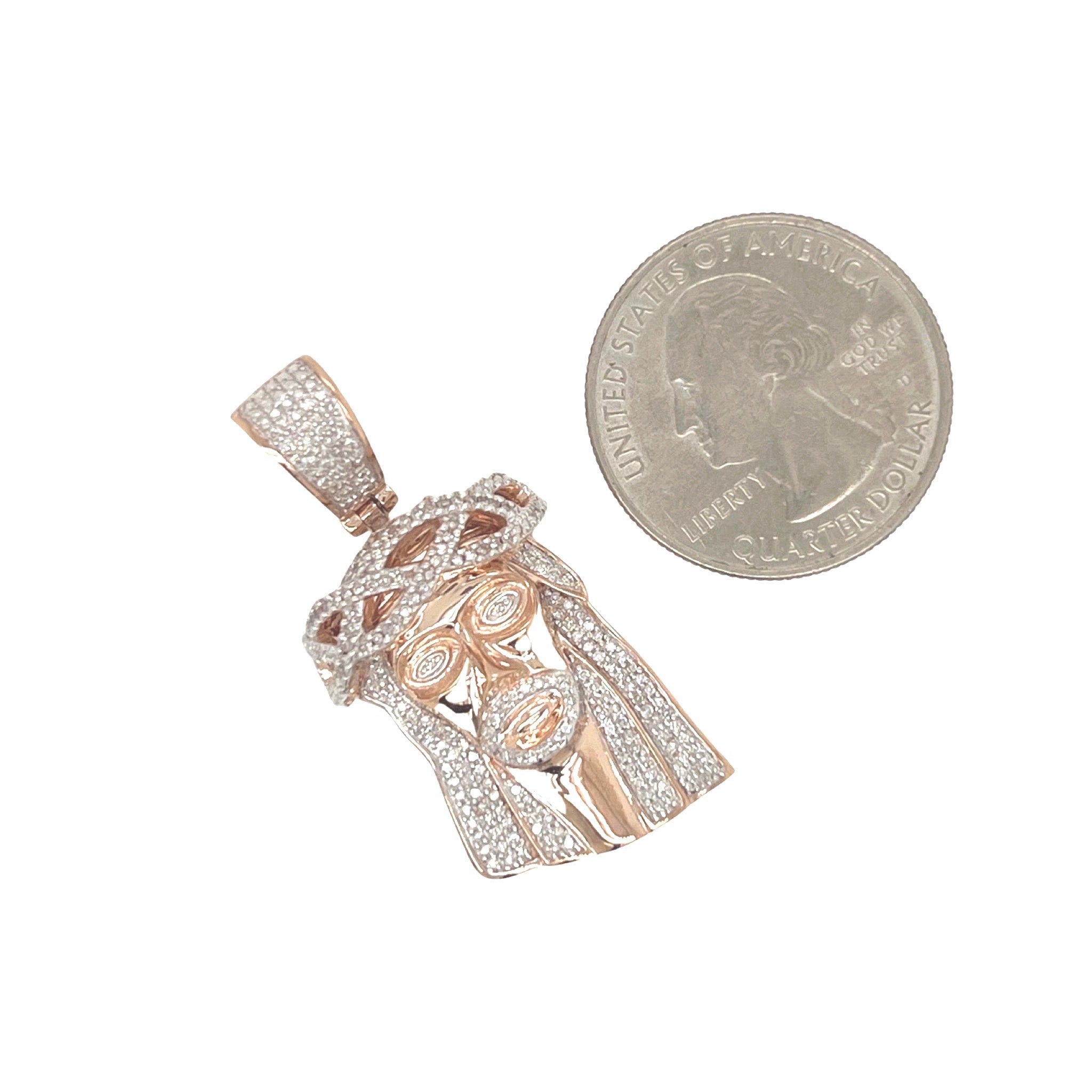10K Rose Gold Jesus Head Diamond Pendant 0.50 CT 1.5"