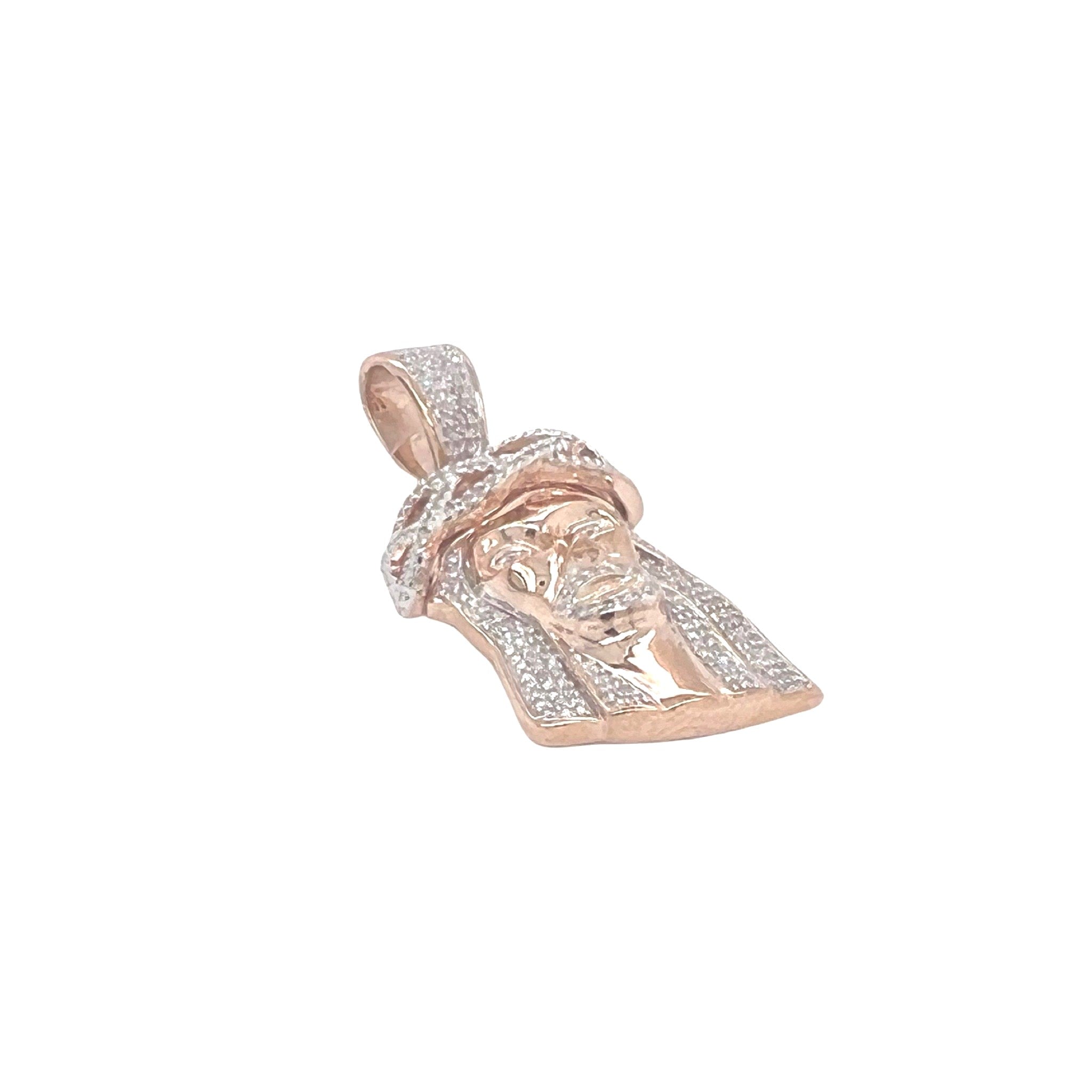 10K Rose Gold Jesus Head Diamond Pendant 0.50 CT 1.5"