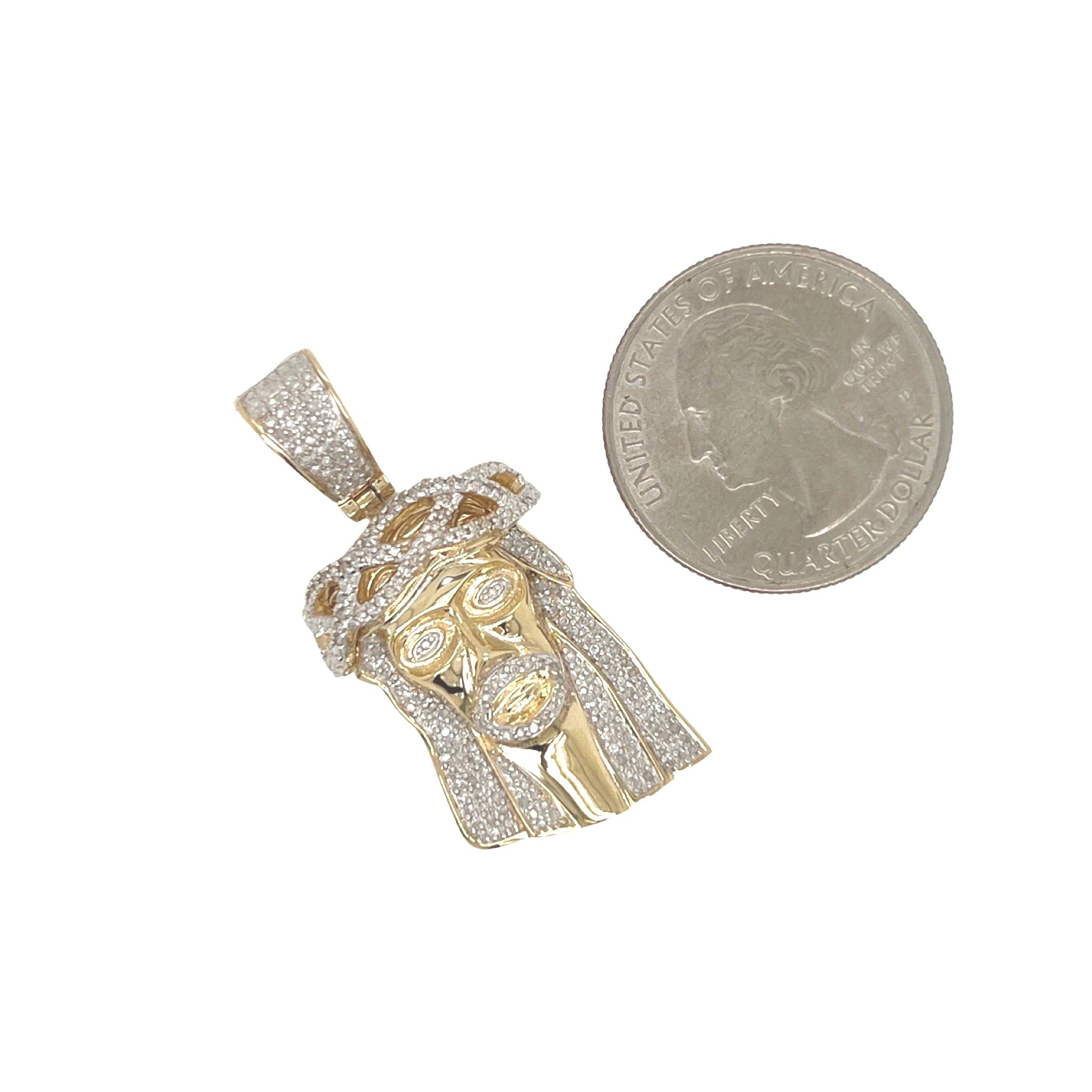 10K Yellow Gold Jesus Head Diamond Pendant 0.50 CT 1.5"