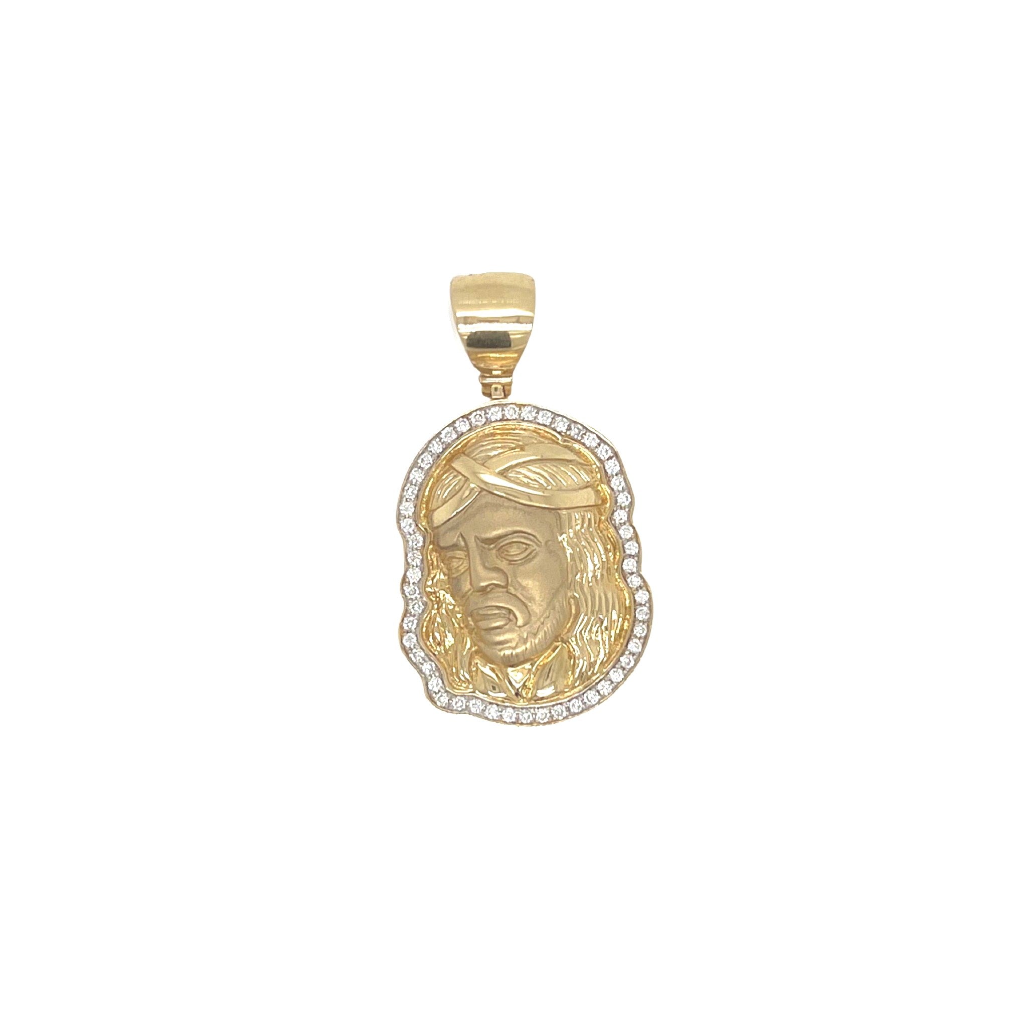 10K Yellow Gold Jesus Head Diamond Pendant 0.28 CT 1.4"