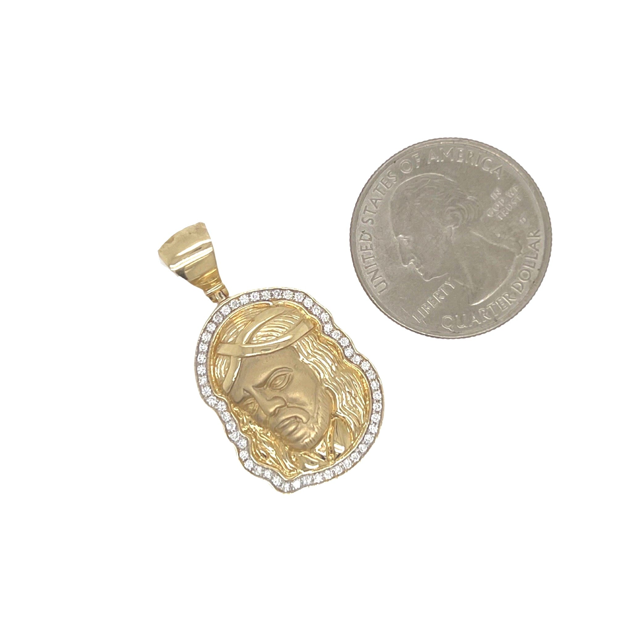 10K Yellow Gold Jesus Head Diamond Pendant 0.28 CT 1.4"