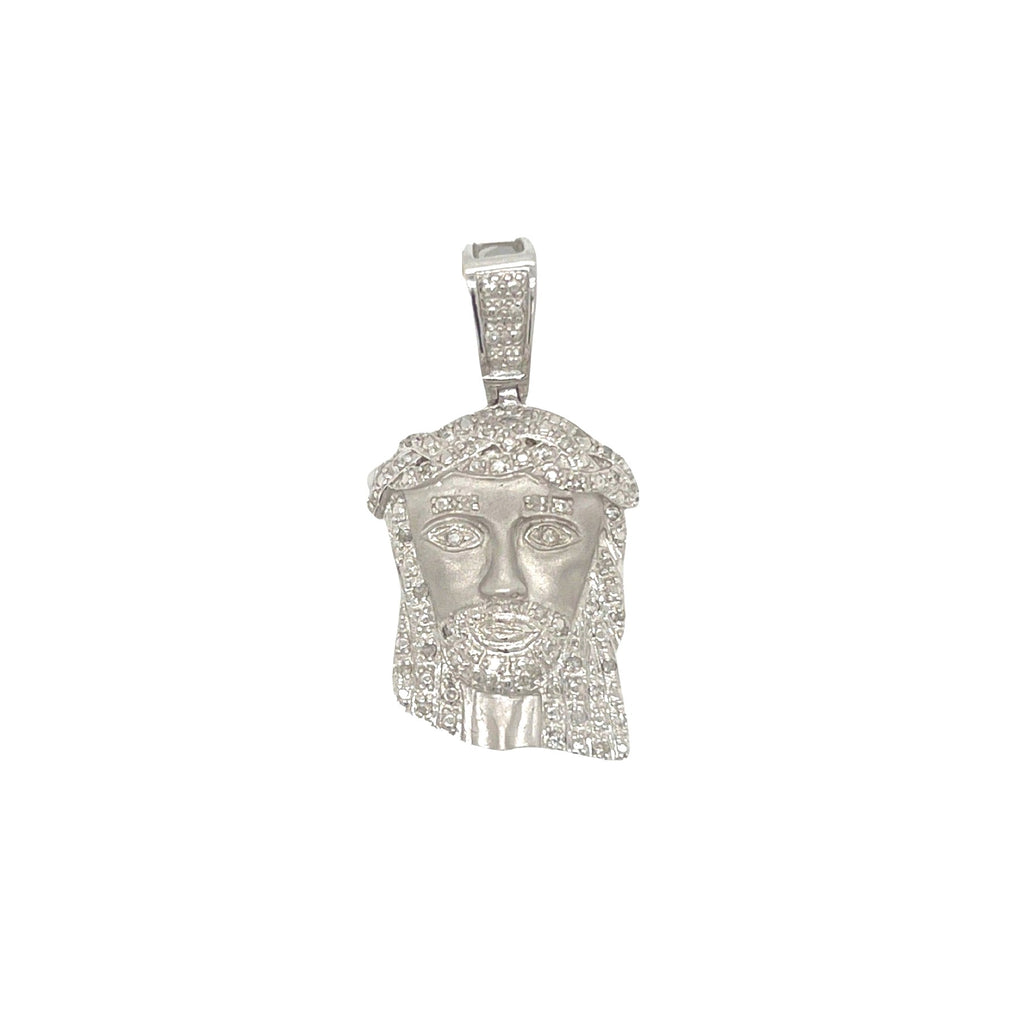 10K White Gold Matte Finish Jesus Head Diamond Pendant 0.31 CT 1.5"