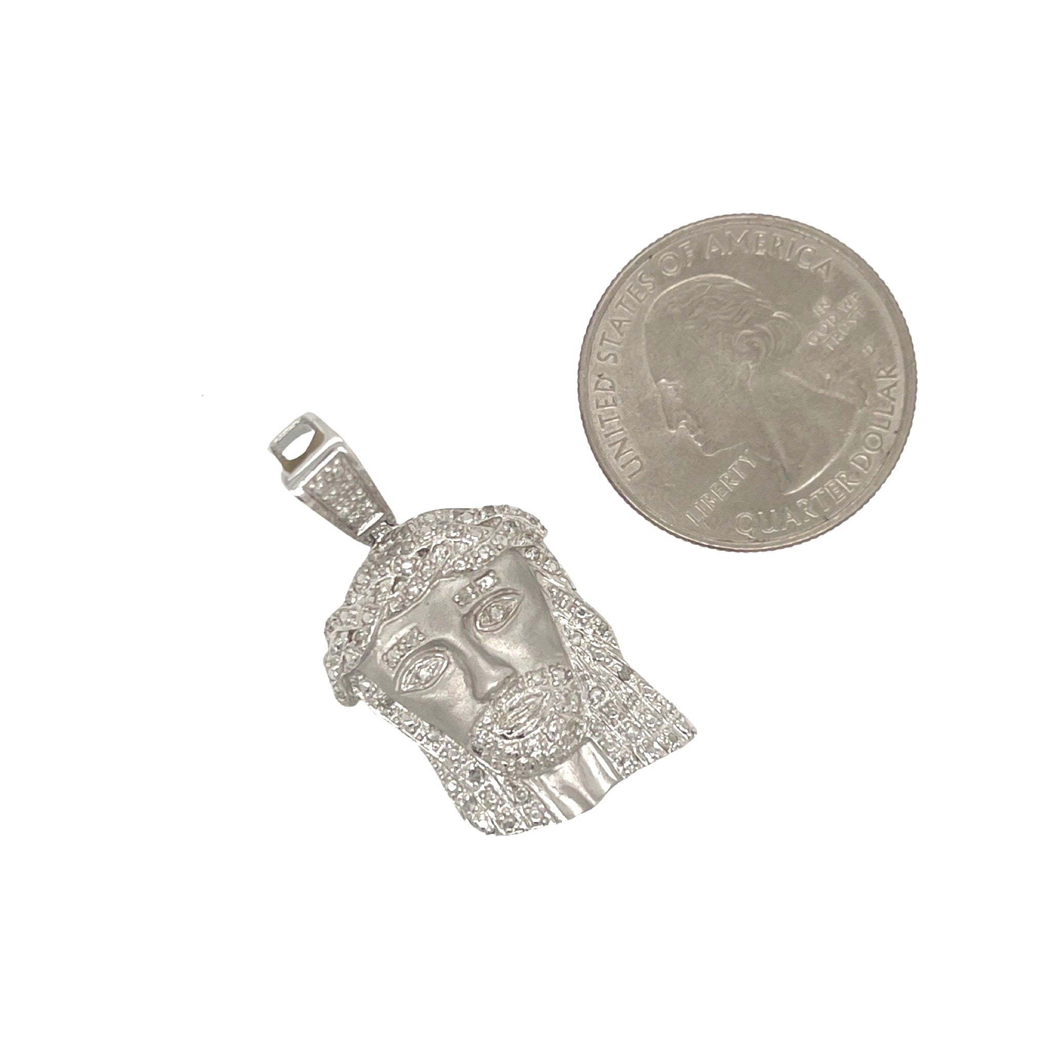 10K White Gold Matte Finish Jesus Head Diamond Pendant 0.31 CT 1.5"