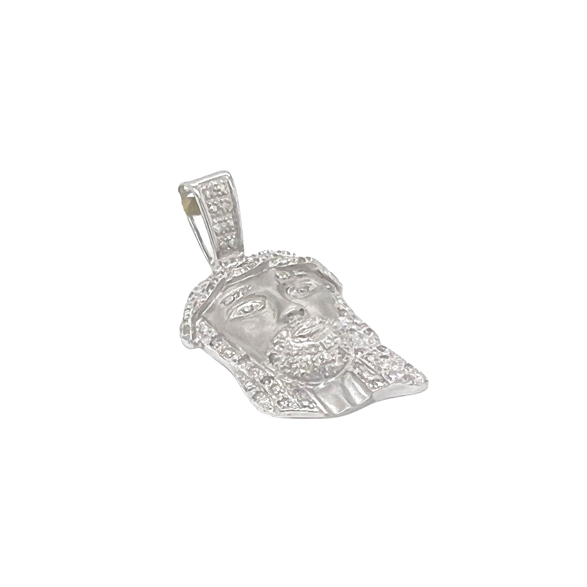 10K White Gold Matte Finish Jesus Head Diamond Pendant 0.31 CT 1.5"