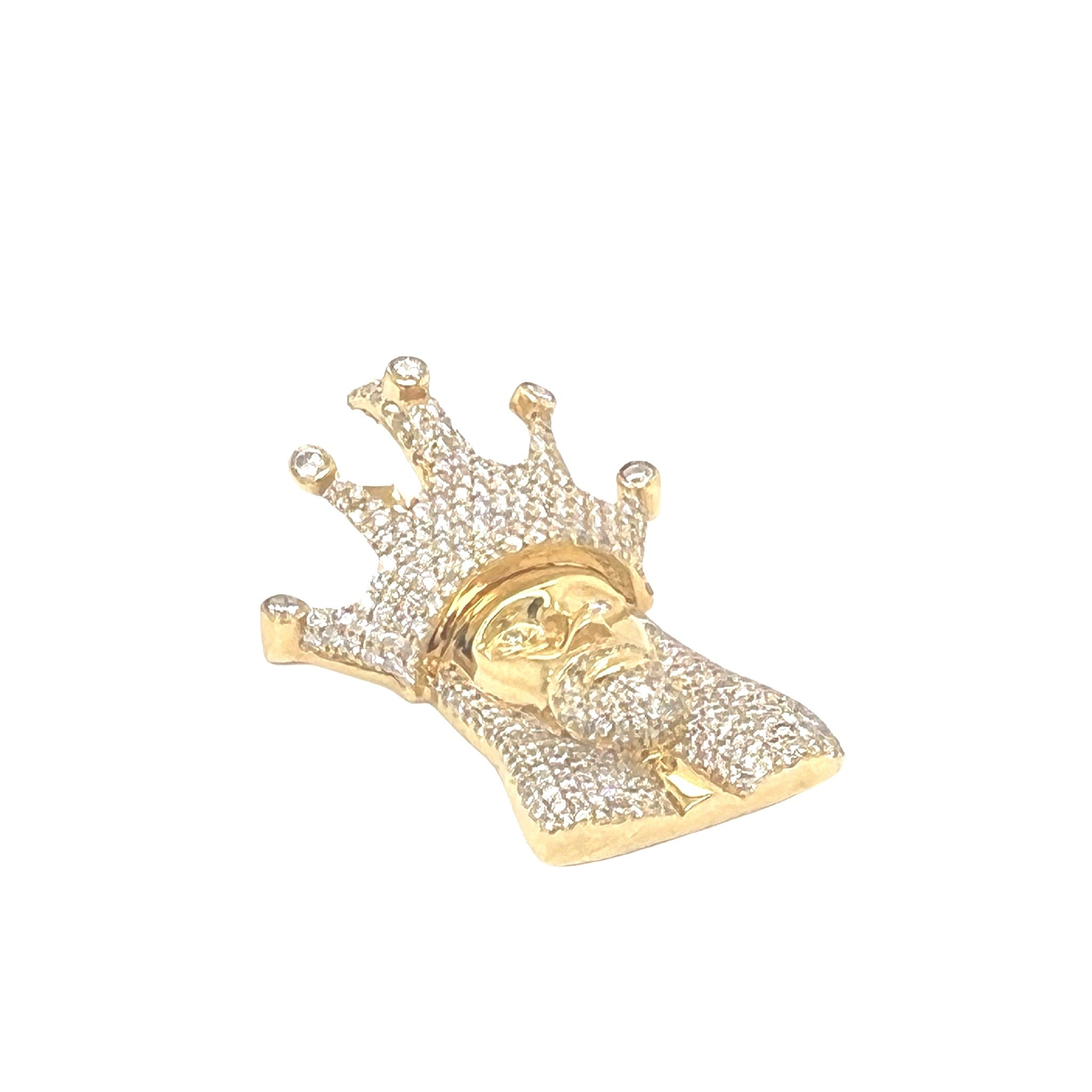 10K Yellow Gold Crown Jesus Head VS Diamond Pendant 2.0 CT 1.5"