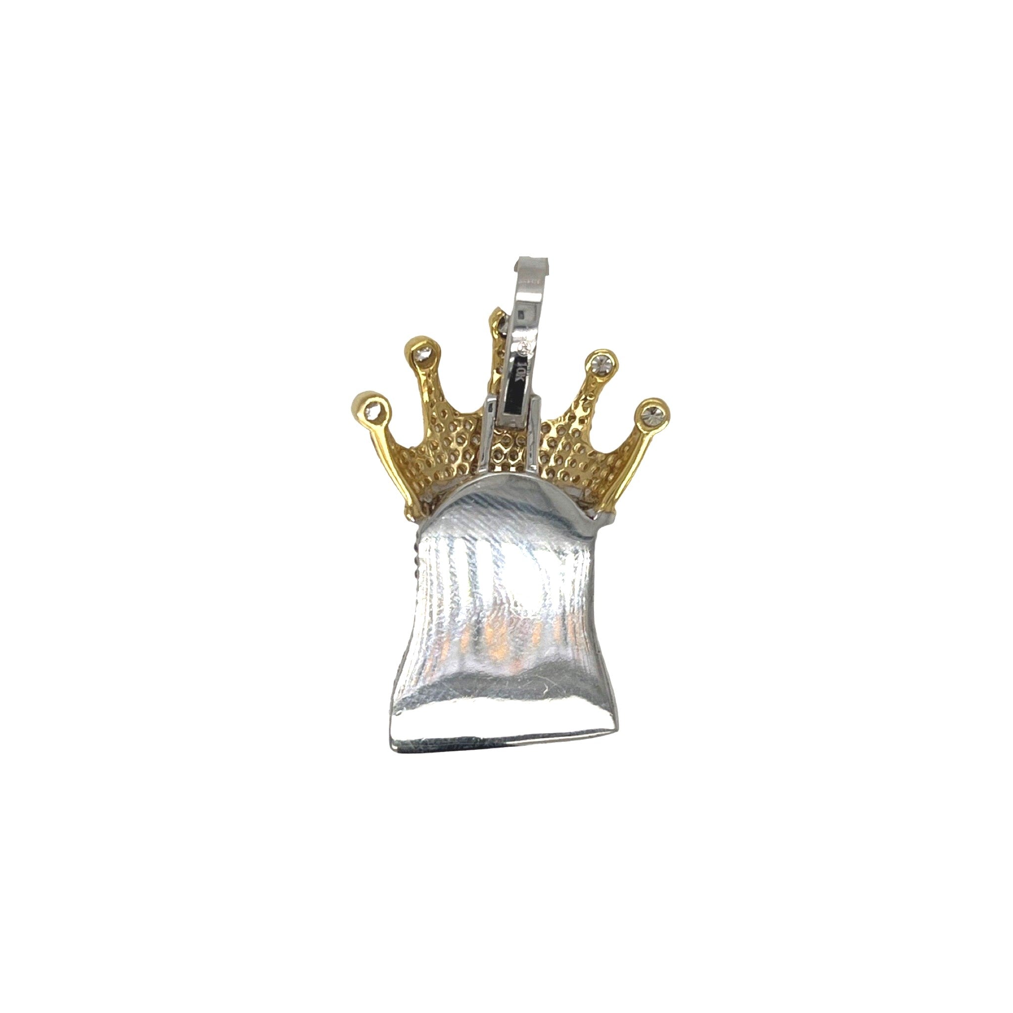 10K Two-Tone Gold Crown Jesus Head VS Diamond Pendant 2.0 CT 1.5"