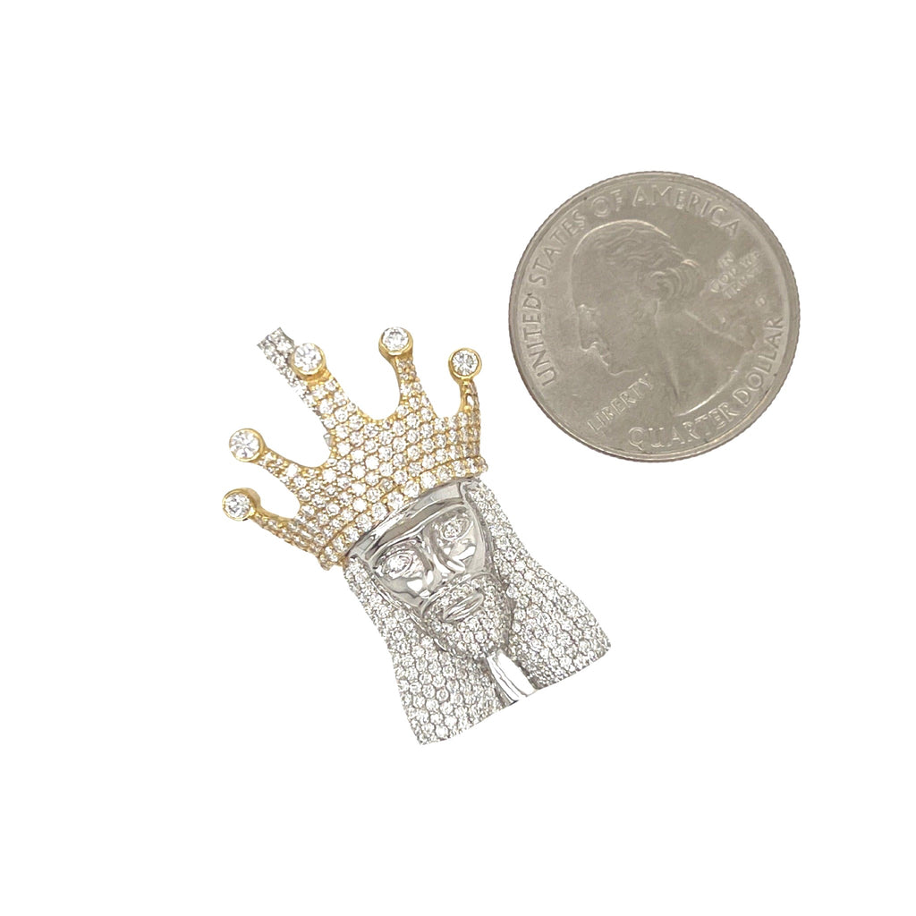 10K Two-Tone Gold Crown Jesus Head VS Diamond Pendant 2.0 CT 1.5"