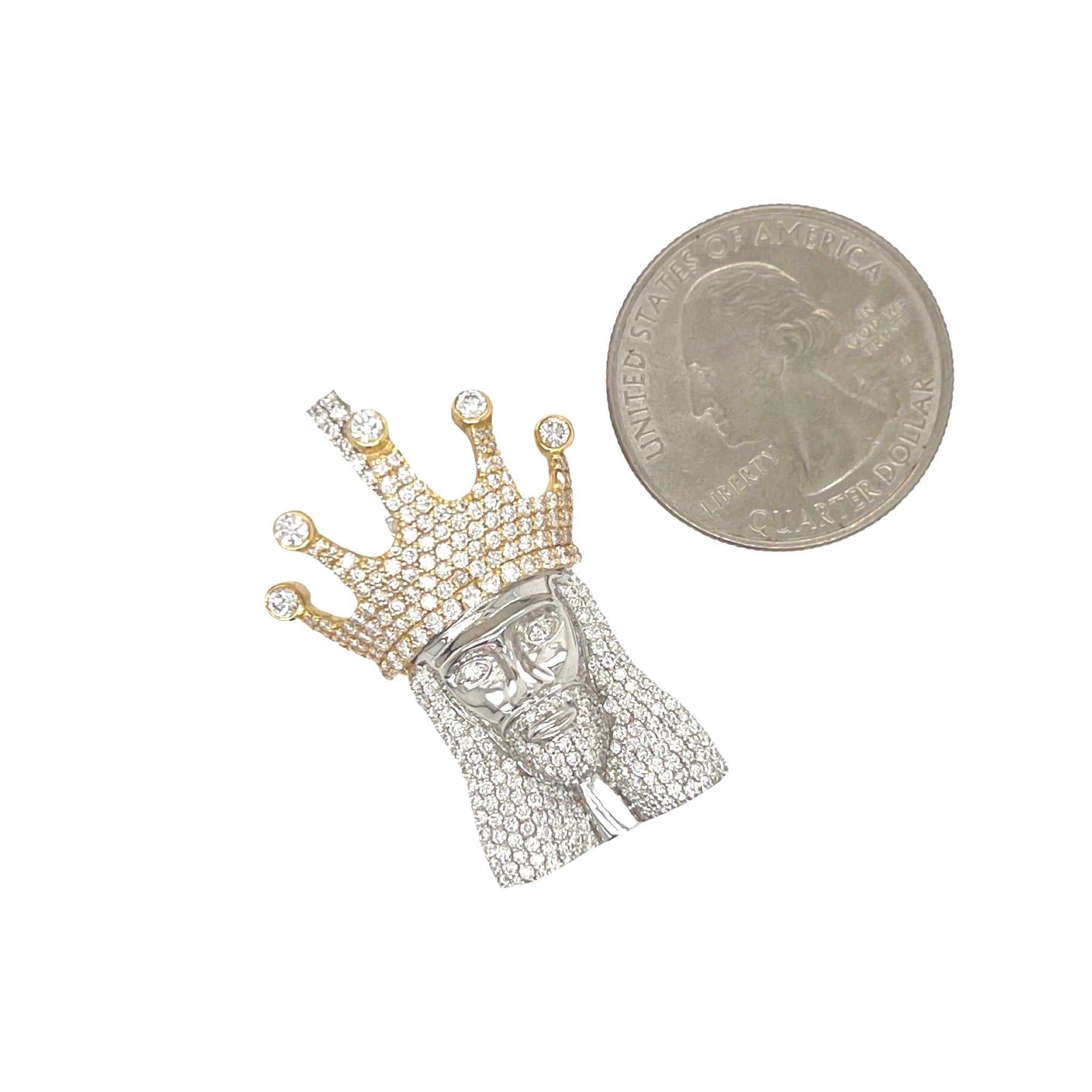 10K Two-Tone Gold Crown Jesus Head VS Diamond Pendant 2.0 CT 1.5"
