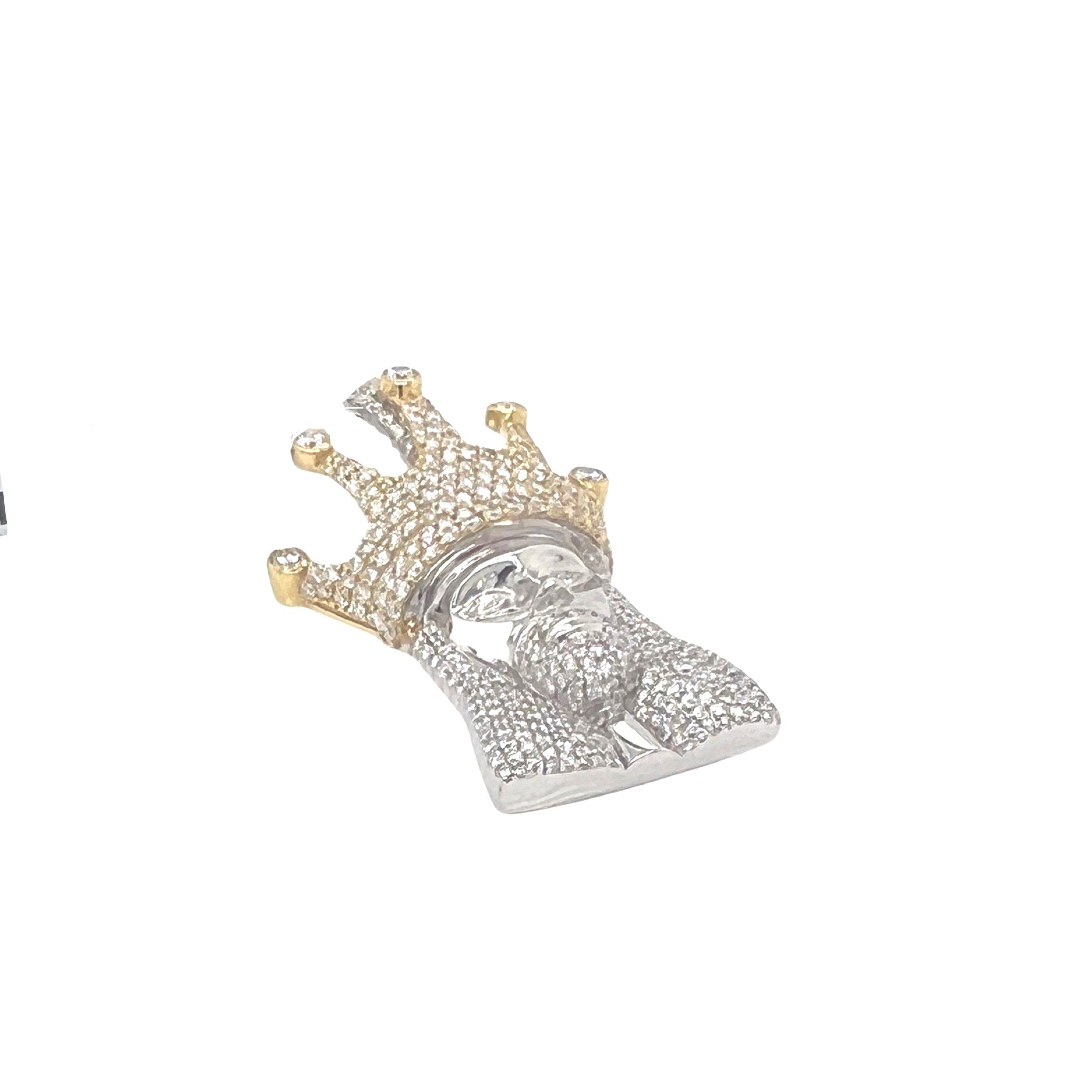 10K Two-Tone Gold Crown Jesus Head VS Diamond Pendant 2.0 CT 1.5"