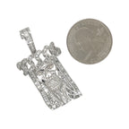 10K White Gold Cuban Crown Jesus Head Baguette Diamond Pendant 1.9 CT 1.75"