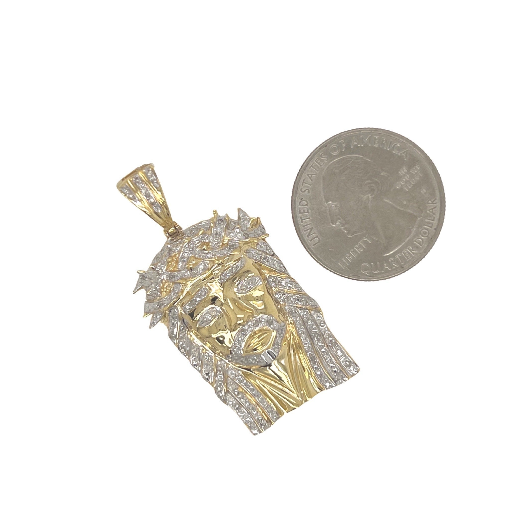 10K Yellow Gold Jesus Head Diamond Pendant 0.25 CT 1.8"