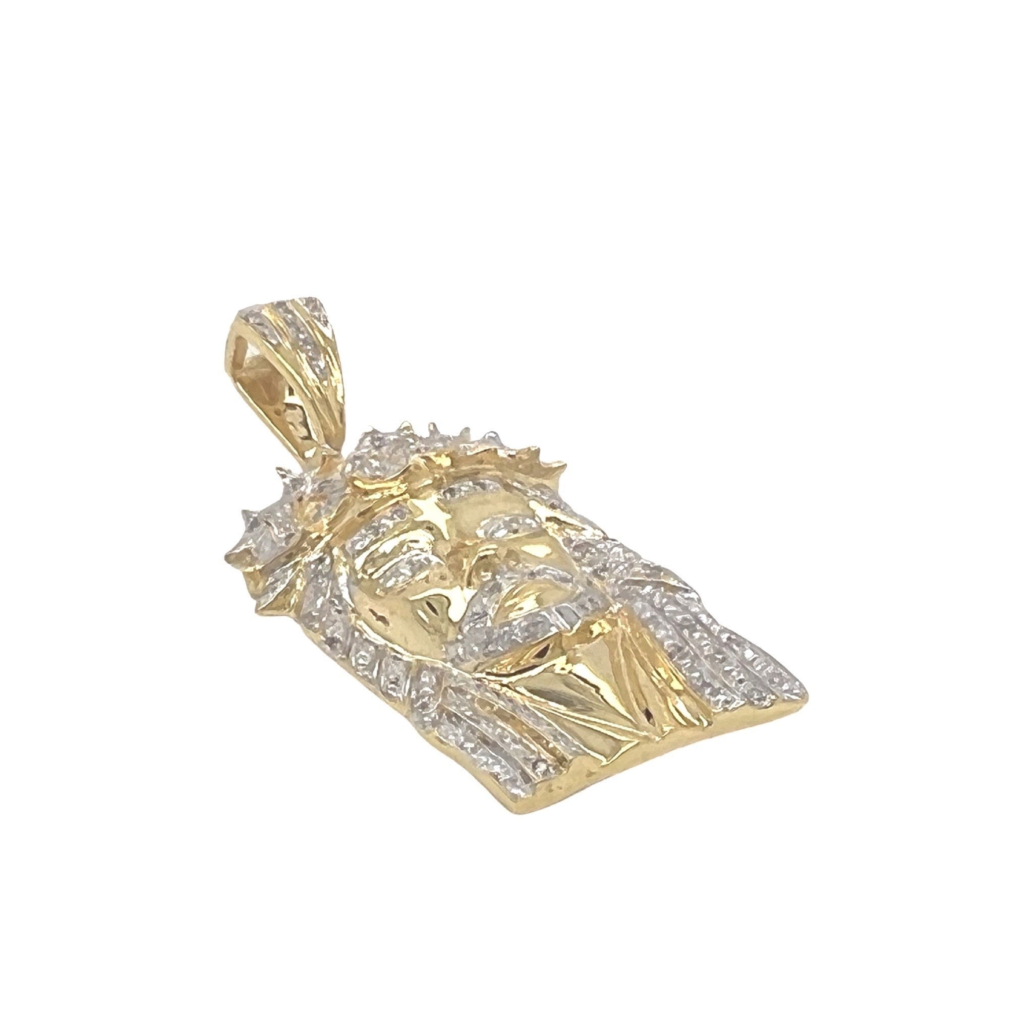 10K Yellow Gold Jesus Head Diamond Pendant 0.25 CT 1.8"