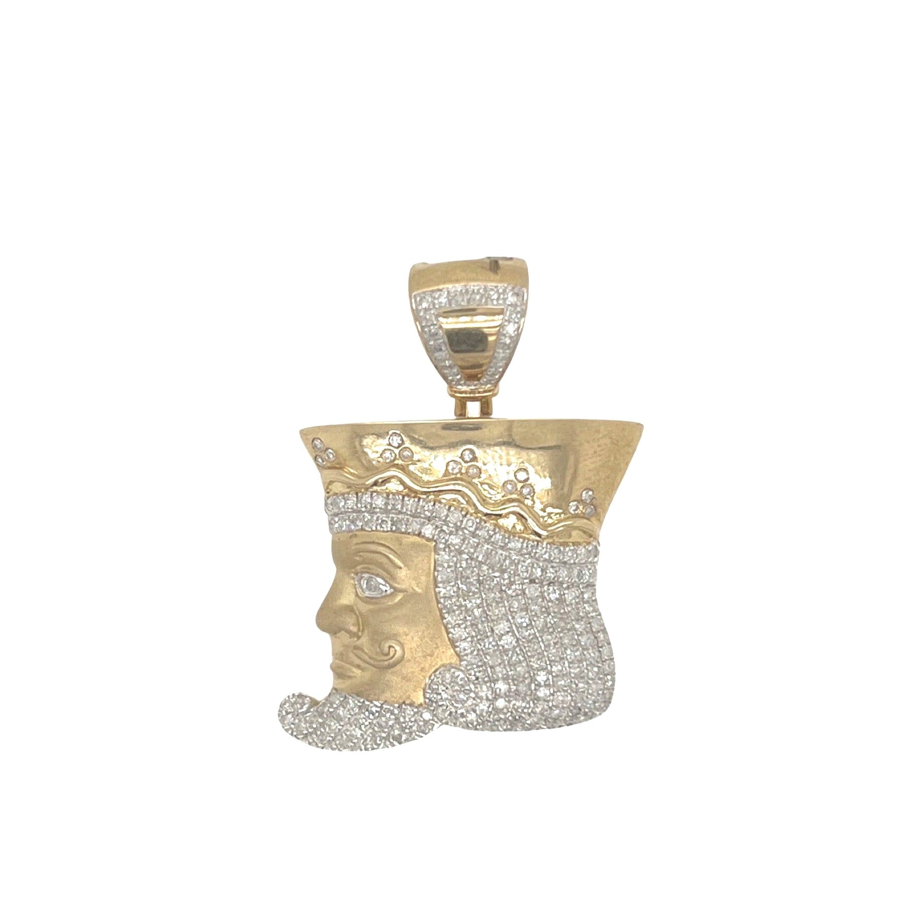10K Yellow Gold King Crown Jesus Head Diamond Pendant 0.95 CT 1.5"