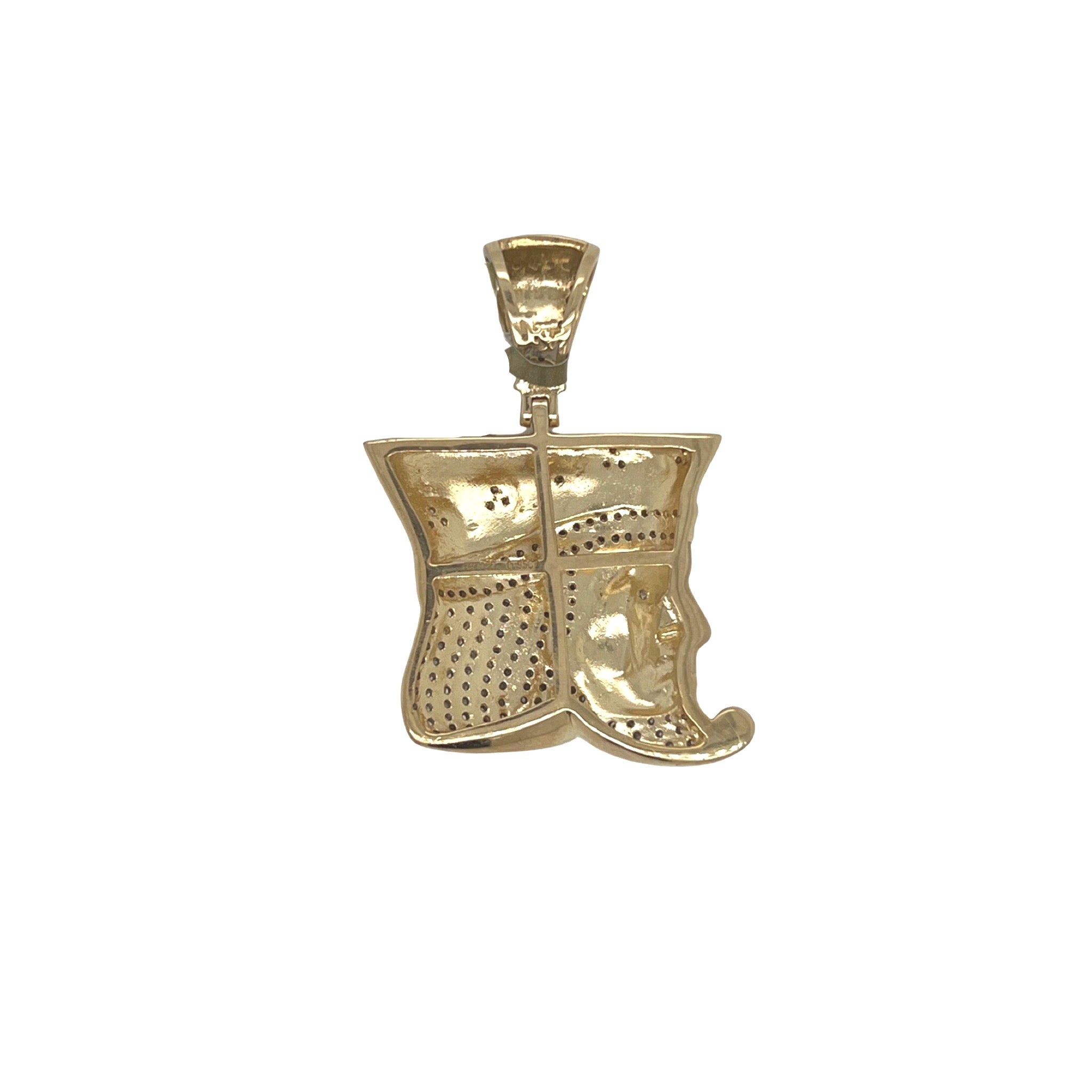 10K Yellow Gold King Crown Jesus Head Diamond Pendant 0.95 CT 1.5"