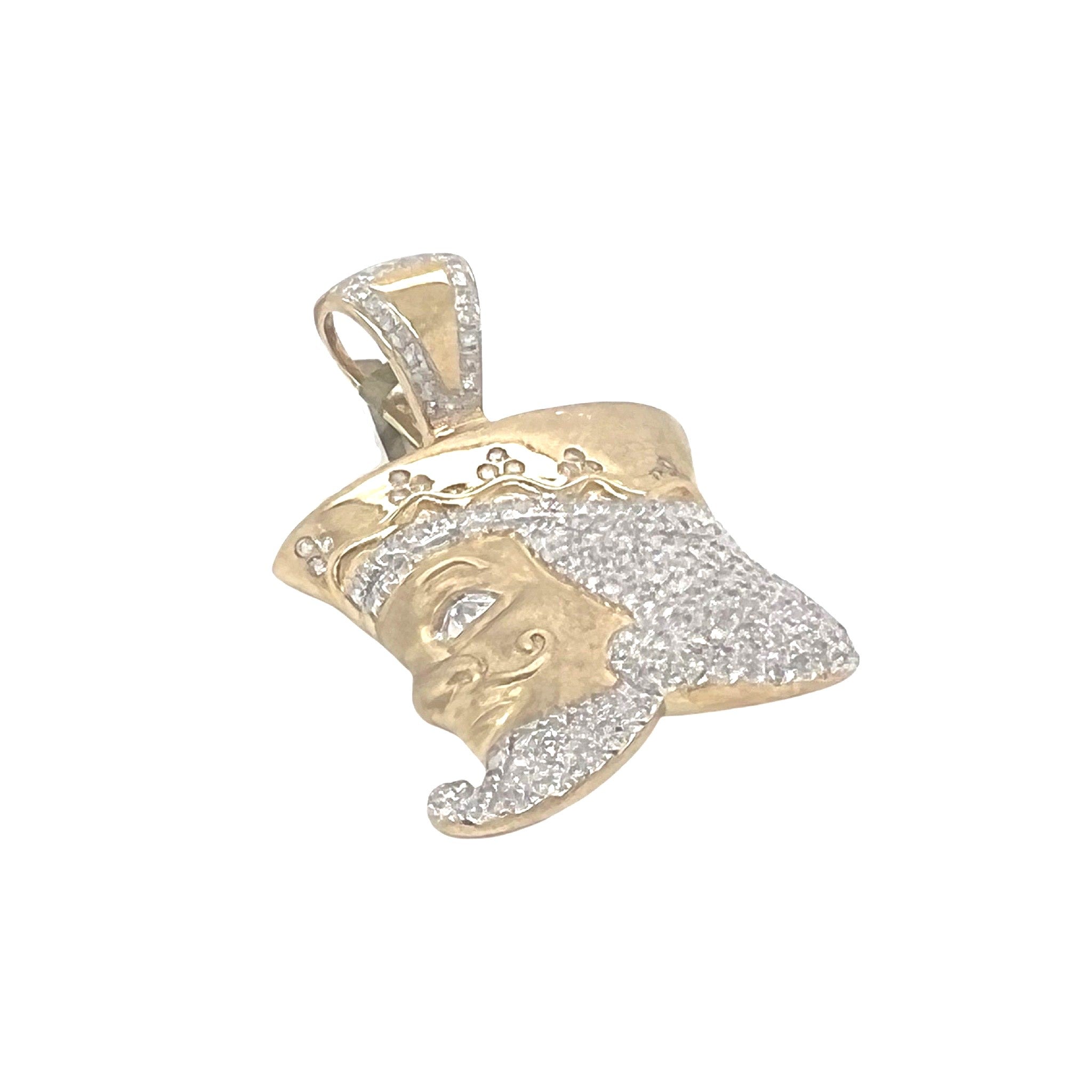 10K Yellow Gold King Crown Jesus Head Diamond Pendant 0.95 CT 1.5"