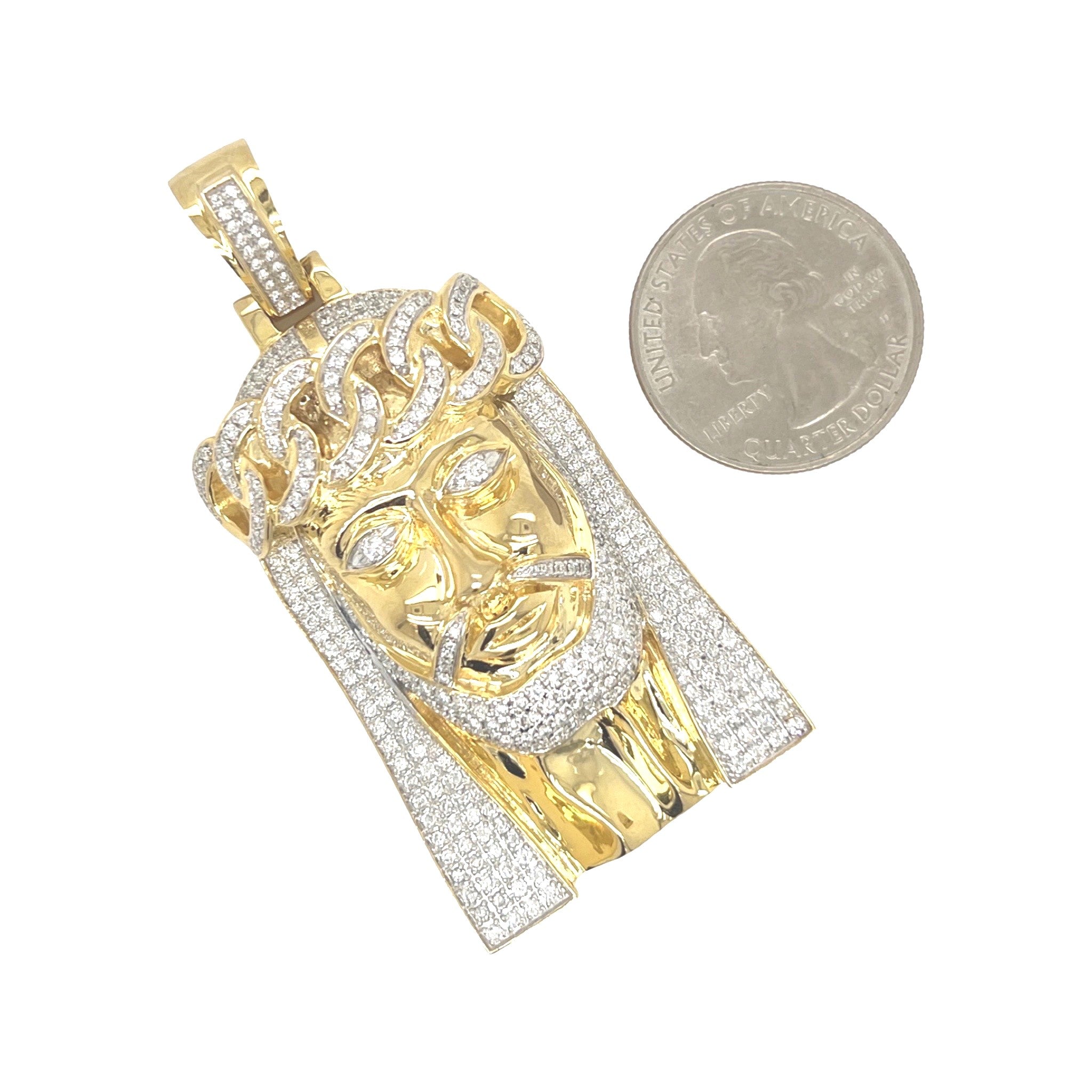 10K Yellow Gold Cuban Crown Jesus Head Diamond Pendant 2.03 CT 2.5"