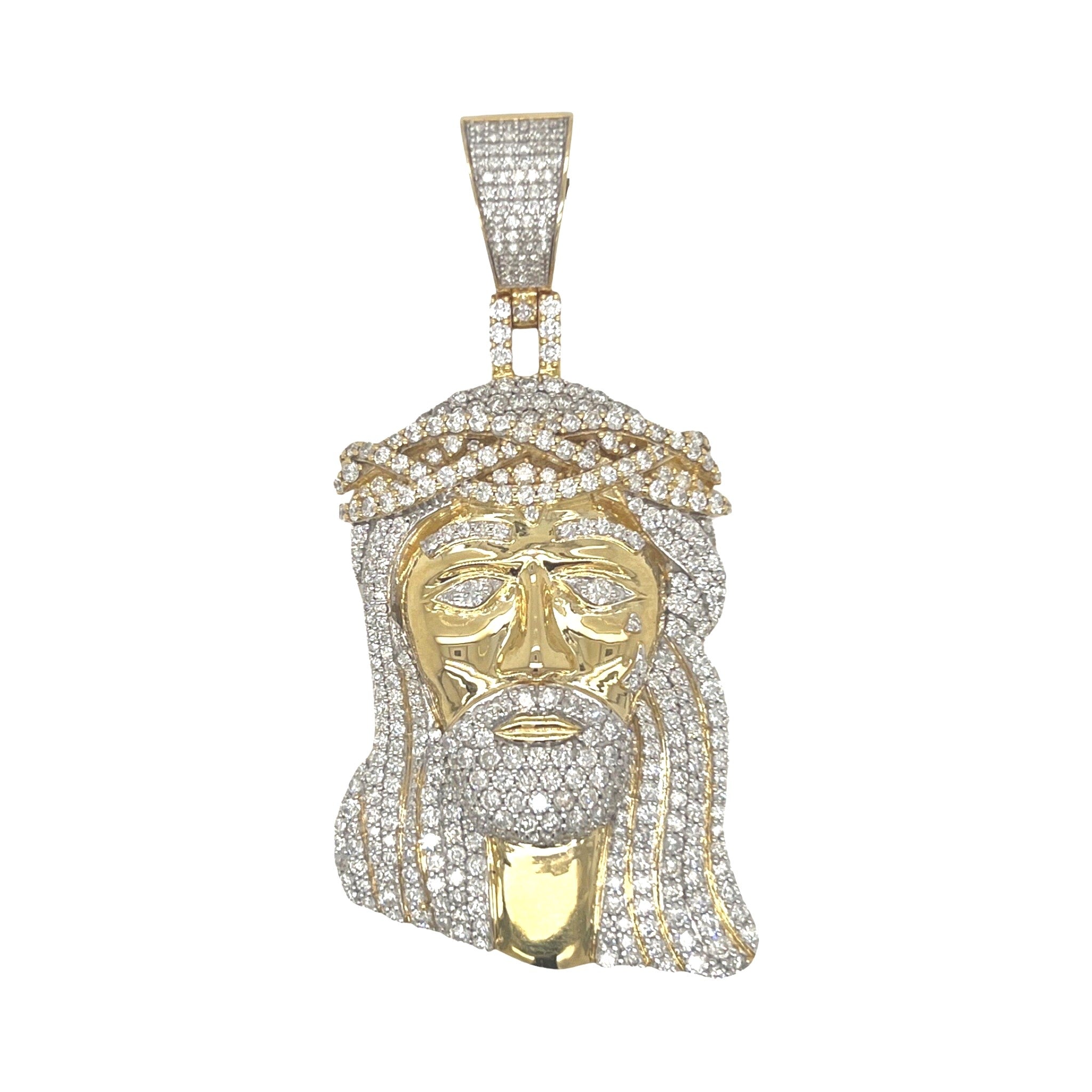 10K Yellow Gold Jesus Head VS Diamond Pendant 5.3 CT 2.6"