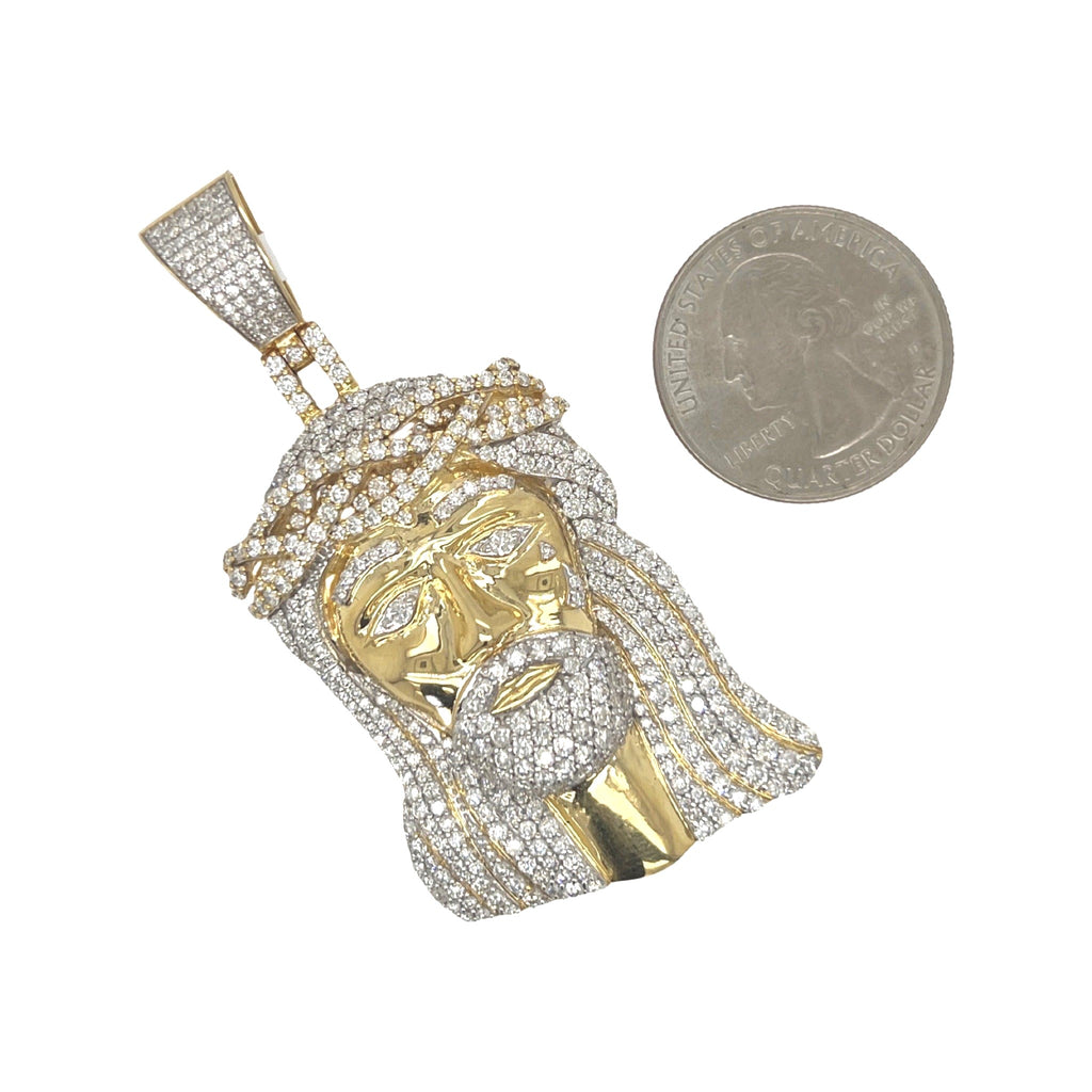 10K Yellow Gold Jesus Head VS Diamond Pendant 5.3 CT 2.6"