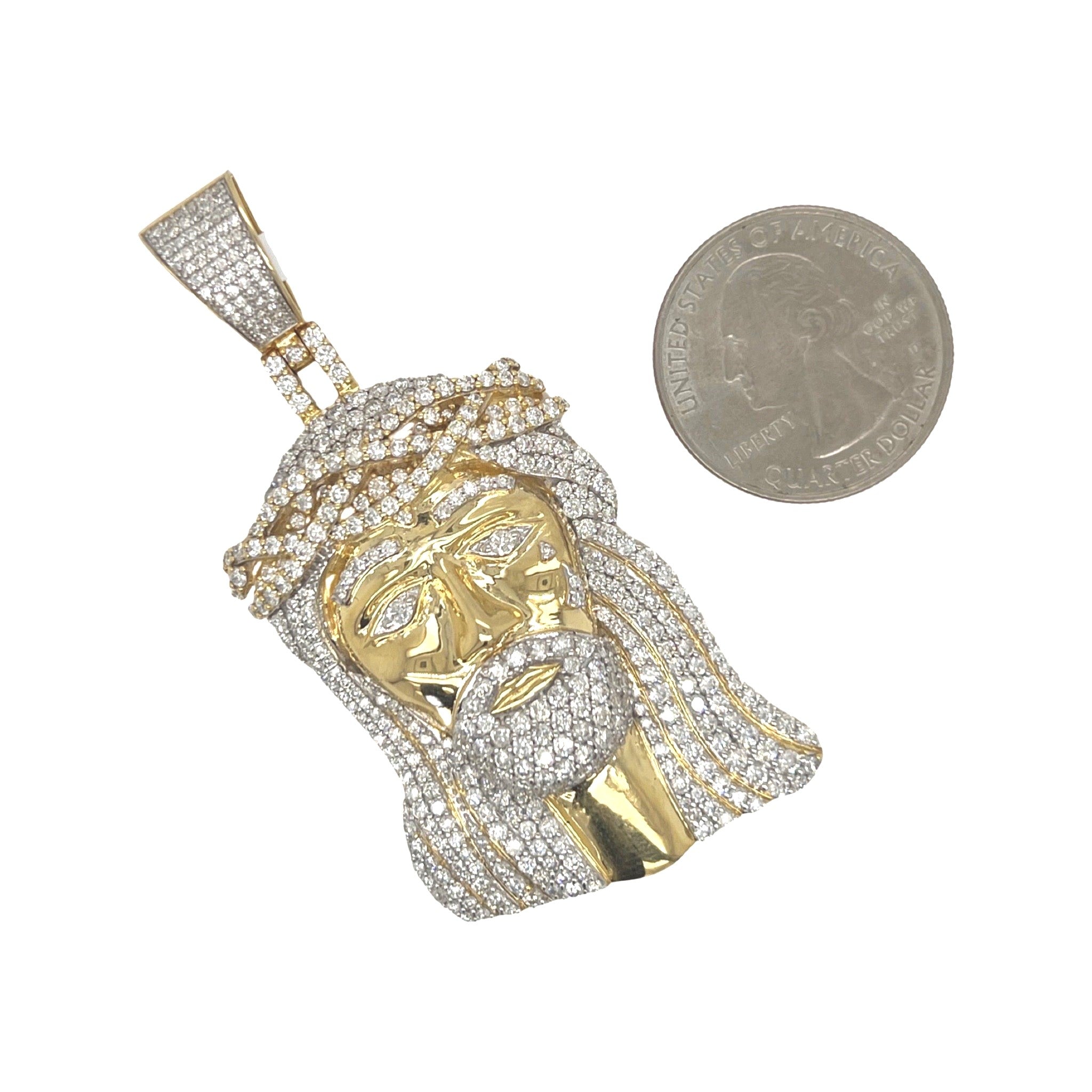 10K Yellow Gold Jesus Head VS Diamond Pendant 5.3 CT 2.6"