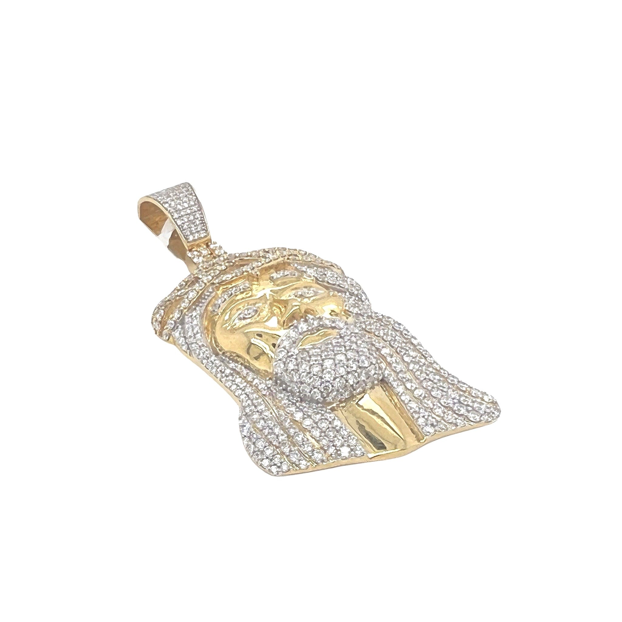 10K Yellow Gold Jesus Head VS Diamond Pendant 5.3 CT 2.6"