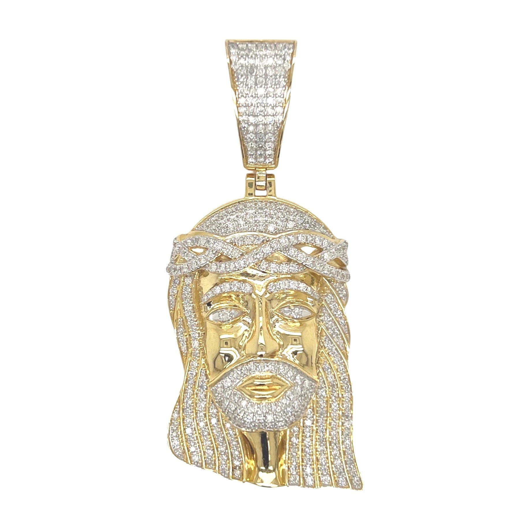 10K Yellow Gold Jesus Head Diamond Pendant 3.06 CT 2.75"