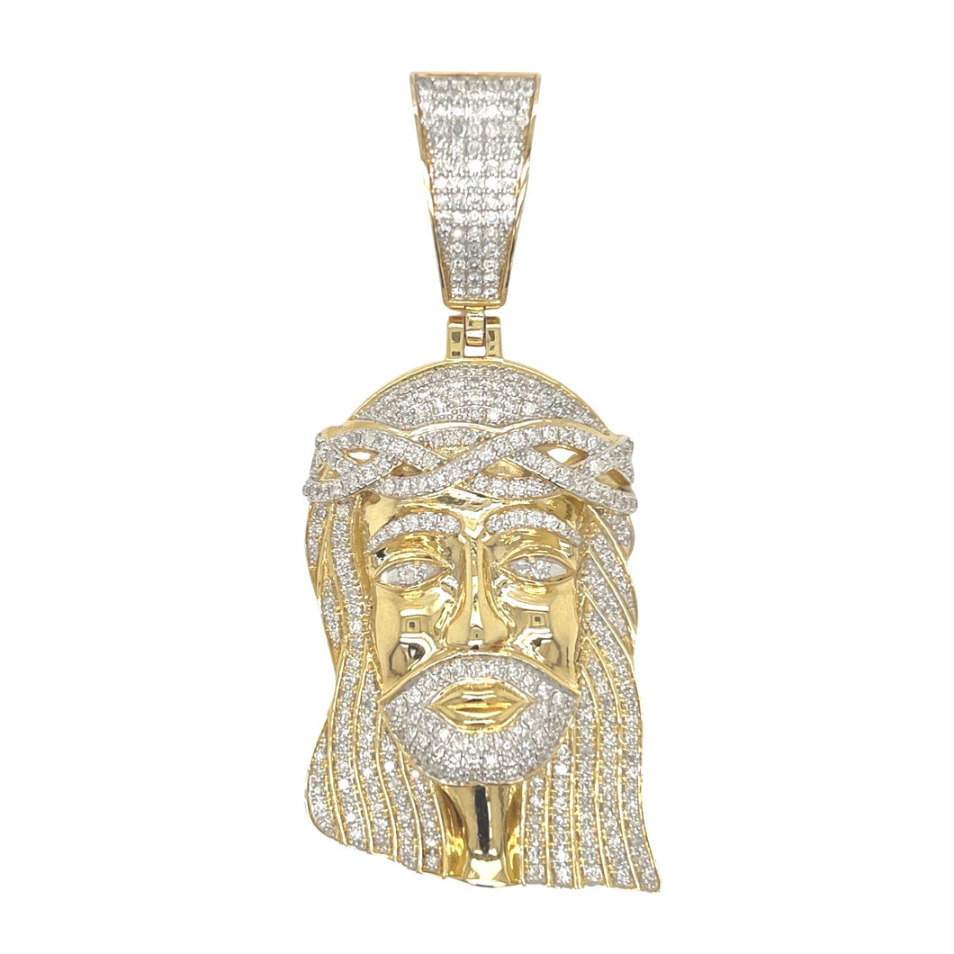 10K Yellow Gold Jesus Head Diamond Pendant 3.06 CT 2.75