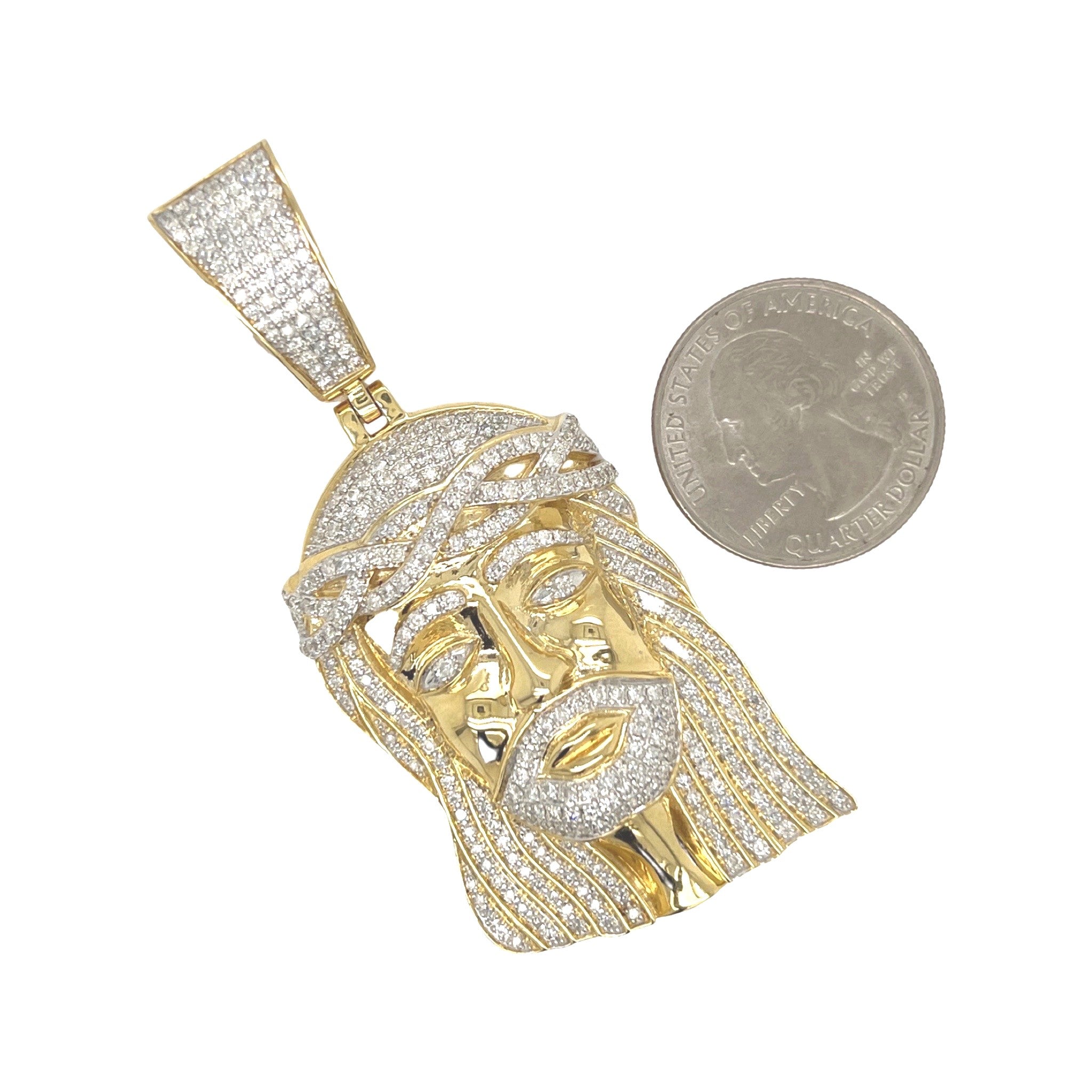 10K Yellow Gold Jesus Head Diamond Pendant 3.06 CT 2.75"