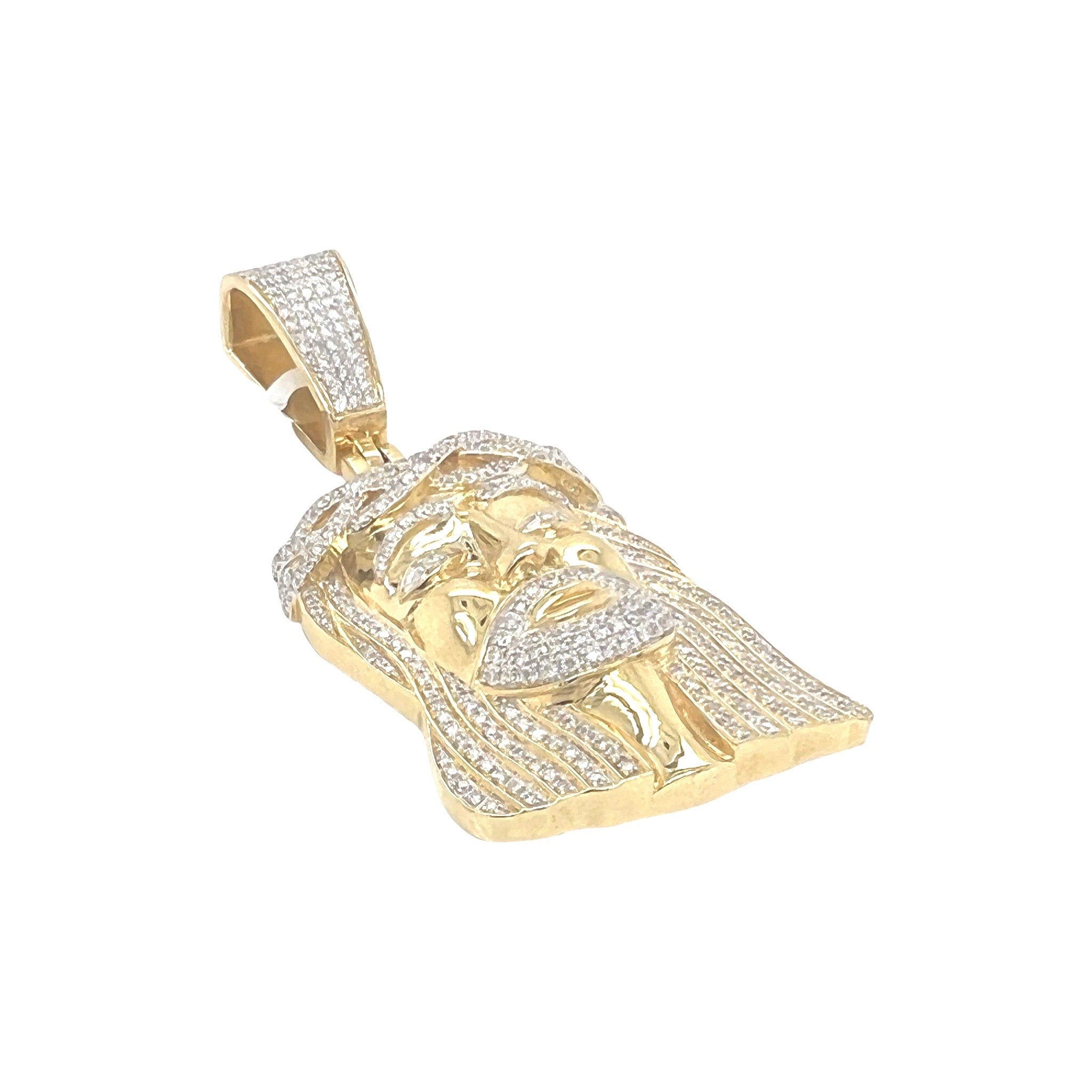 10K Yellow Gold Jesus Head Diamond Pendant 3.06 CT 2.75"
