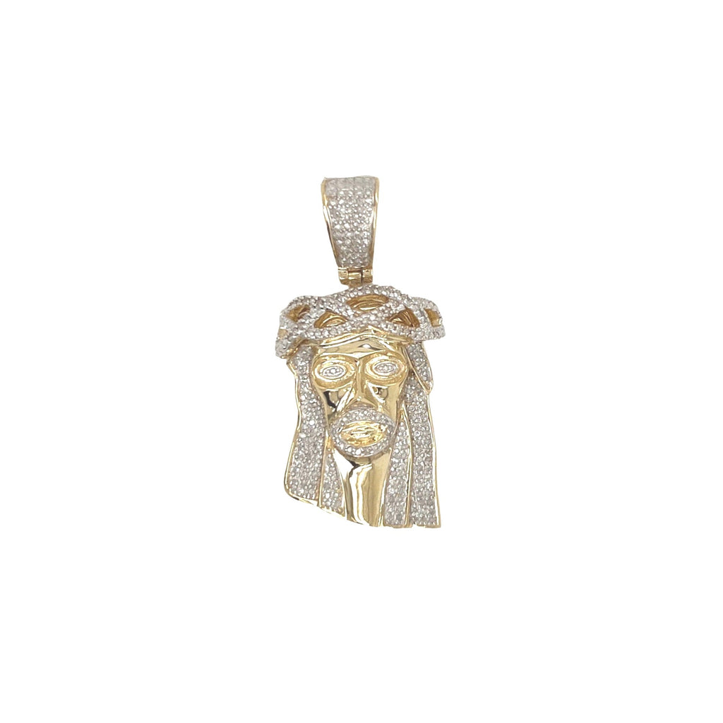 10K Yellow Gold Jesus Head Diamond Pendant 0.50 CT 1.5"