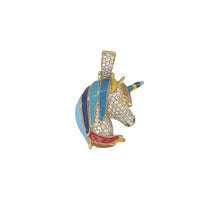 Load image into Gallery viewer, 10K Yellow Gold Multicolor Unicorn Diamond Pendant 1.0 CT 1.3&quot;
