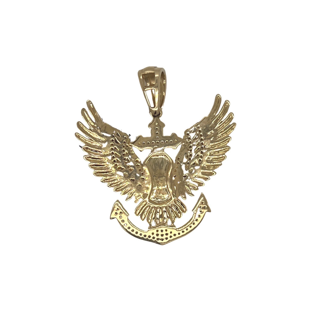 10K Yellow Gold Eagle Anchor Diamond Pendant 0.20 CT 1.6"