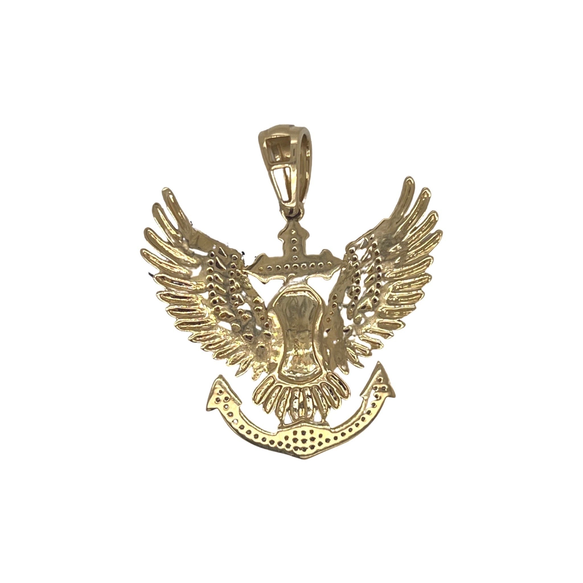 10K Yellow Gold Eagle Anchor Diamond Pendant 0.20 CT 1.6"
