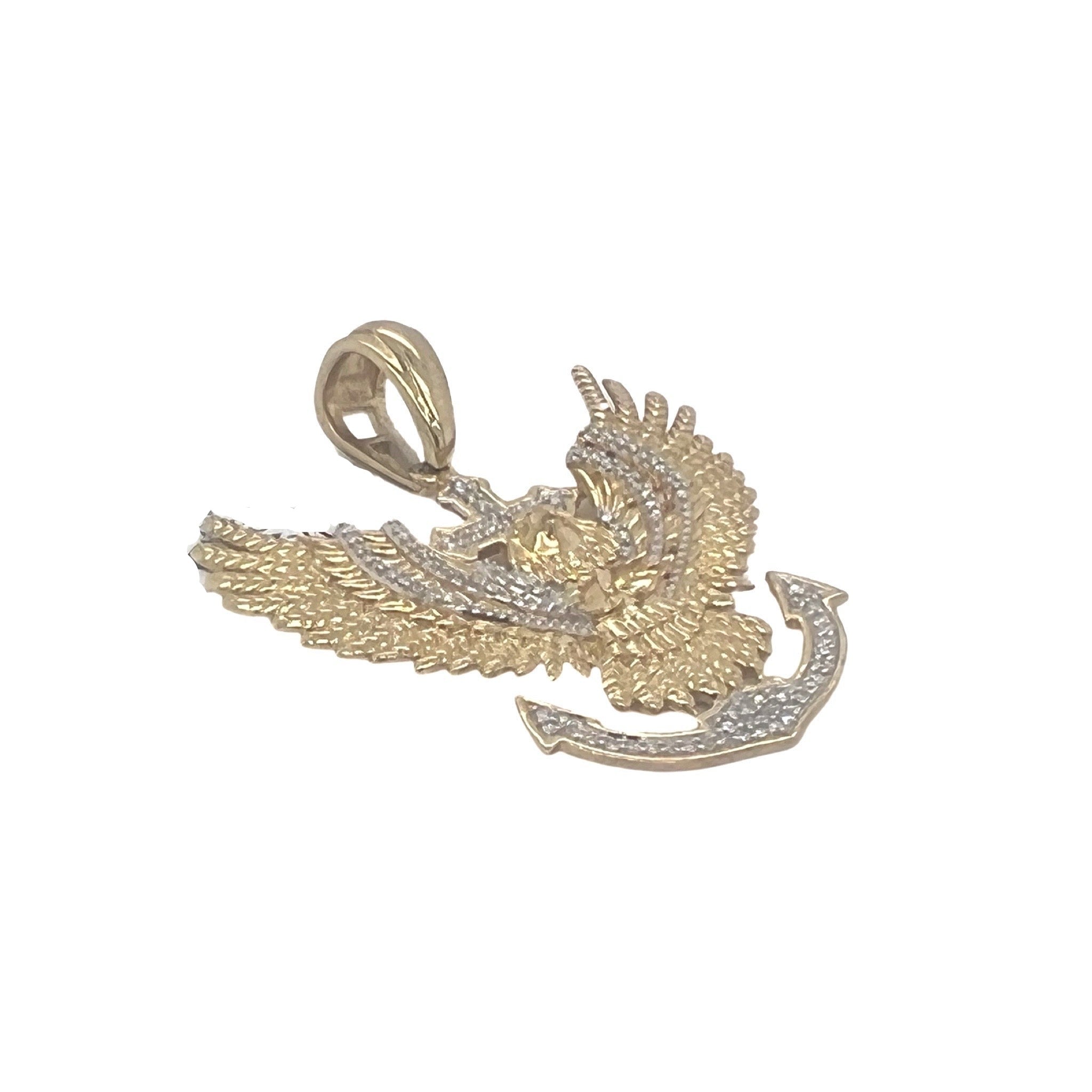 10K Yellow Gold Eagle Anchor Diamond Pendant 0.20 CT 1.6"