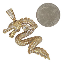 Load image into Gallery viewer, 14K Yellow Gold 3D Dragon Holding Solitaire Diamond Pendant 3.65 CT 2.5&quot;
