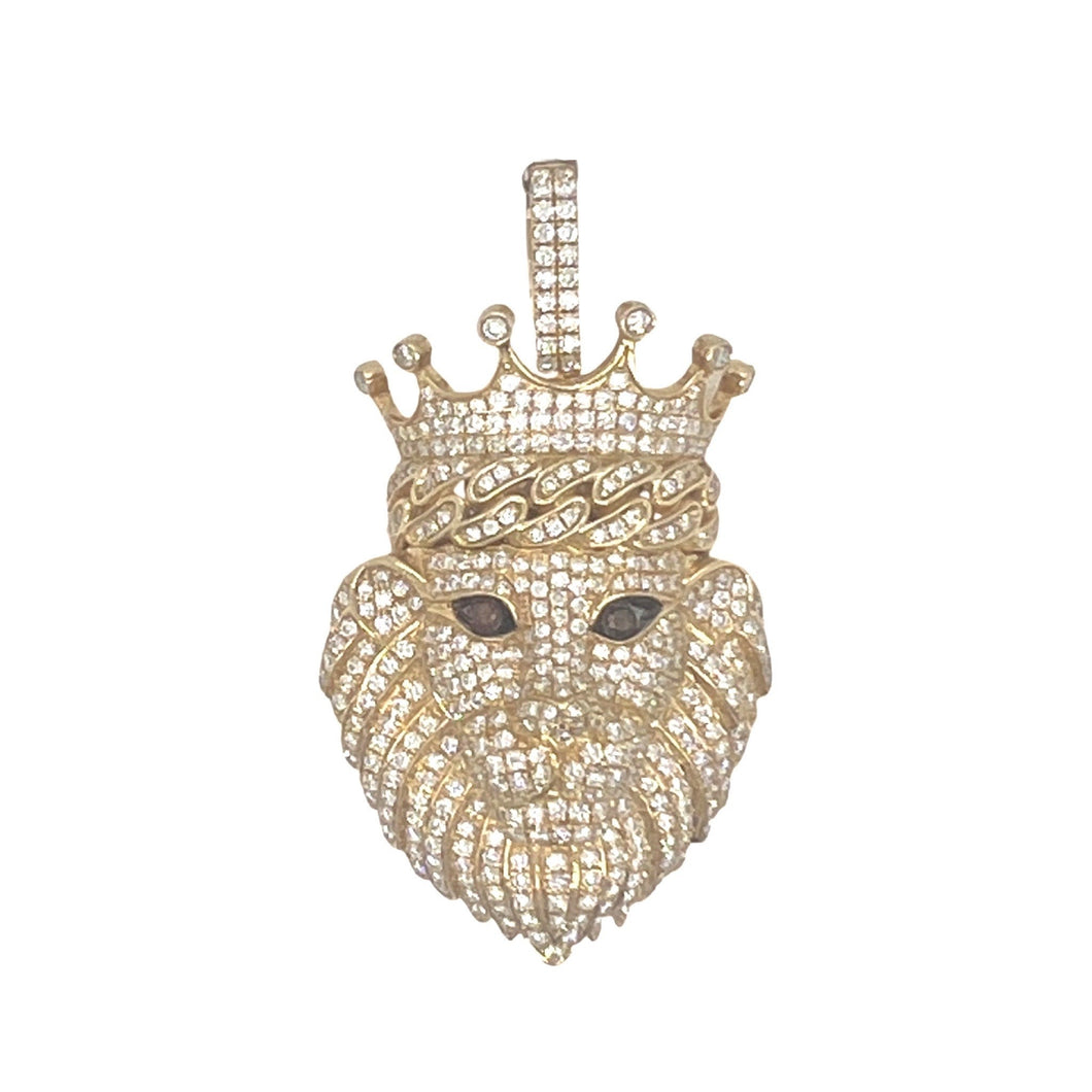 10K Yellow Gold Lion Crown Head VS Diamond Pendant 3.11 CT 2.1