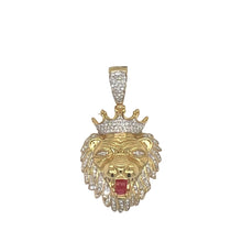 Load image into Gallery viewer, 10K Yellow Gold Lion Crown Head Diamond Pendant 0.85 CT 1.75&quot;
