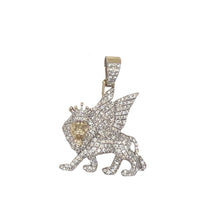 Load image into Gallery viewer, 10K Yellow Gold Lion Crown with Wings Diamond Pendant 1.82 CT 1.5&quot;
