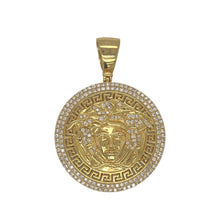 Load image into Gallery viewer, 10K Yellow Gold Designer Medusa Head Medallion Diamond Pendant 1.88 CT 2.1&quot;
