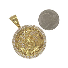 Load image into Gallery viewer, 10K Yellow Gold Designer Medusa Head Medallion Diamond Pendant 1.88 CT 2.1&quot;
