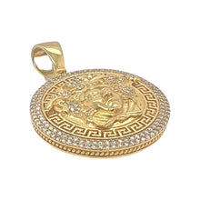 Load image into Gallery viewer, 10K Yellow Gold Designer Medusa Head Medallion Diamond Pendant 1.88 CT 2.1&quot;
