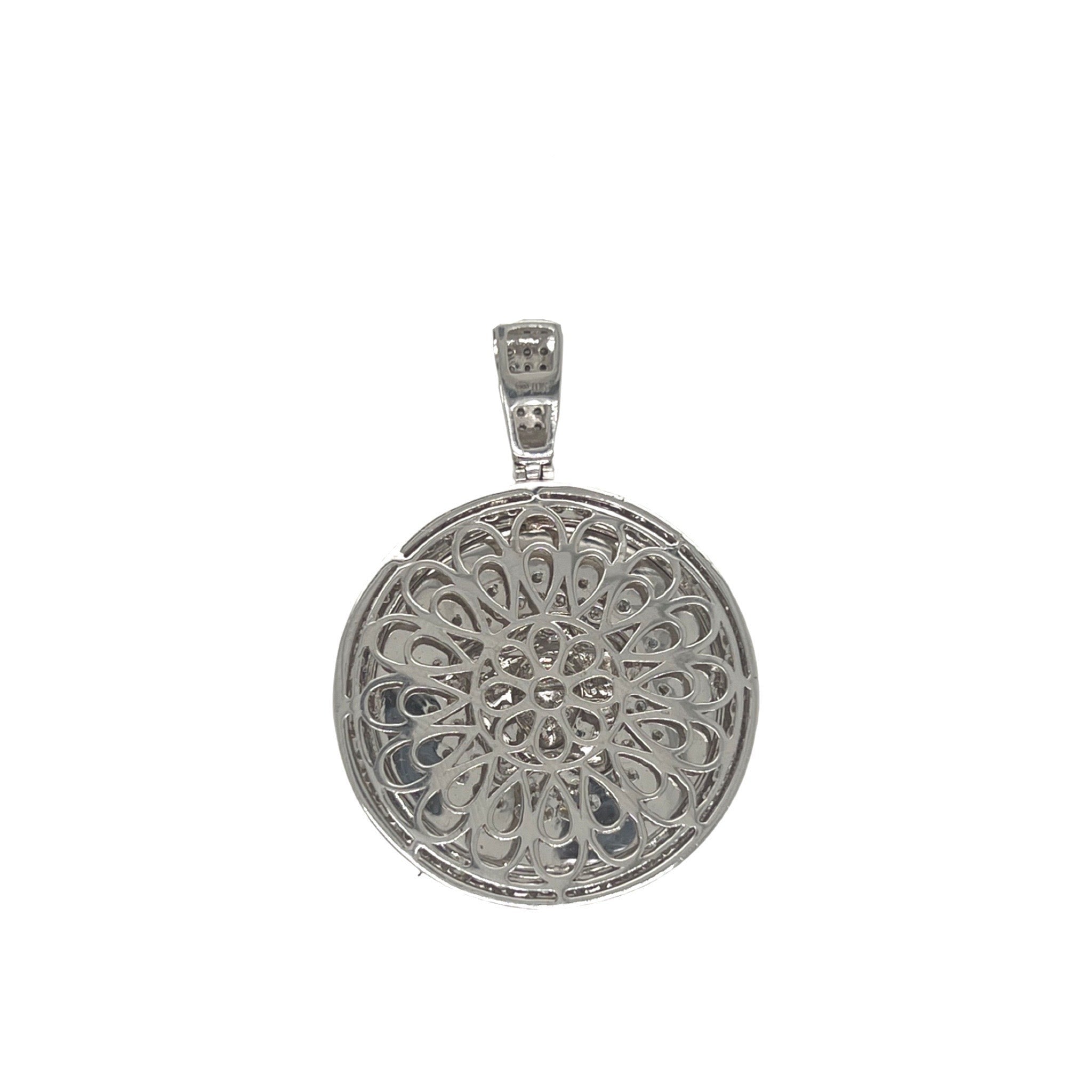 10K White Gold Designer Medusa Head Medallion Diamond Pendant 1.75 CT 1.75"