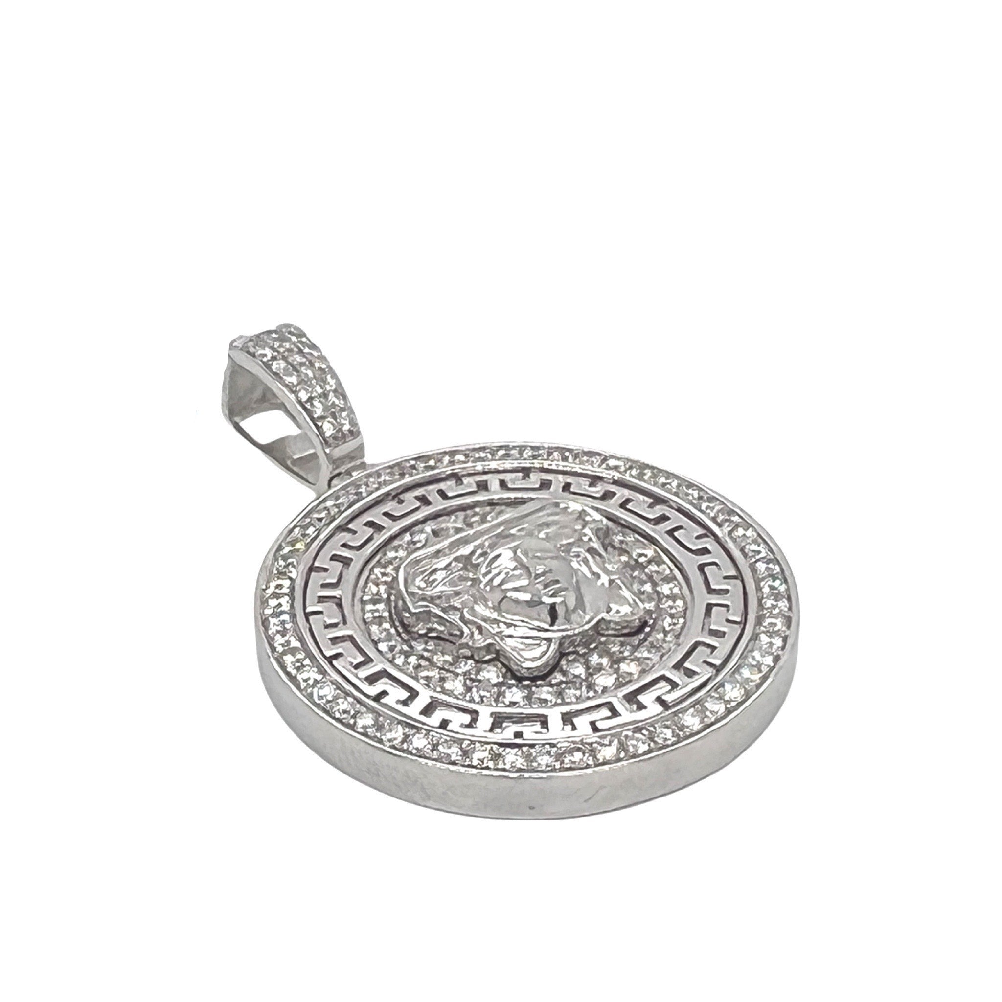 10K White Gold Designer Medusa Head Medallion Diamond Pendant 1.75 CT 1.75"