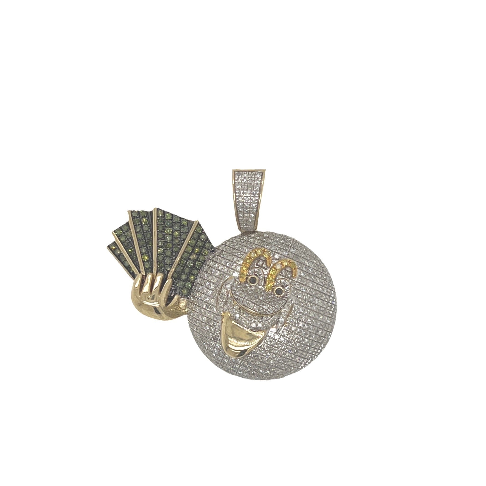 10K Yellow Gold Got Paid Emoji Multi Color Diamond Pendant 1.55 CT 1.25"