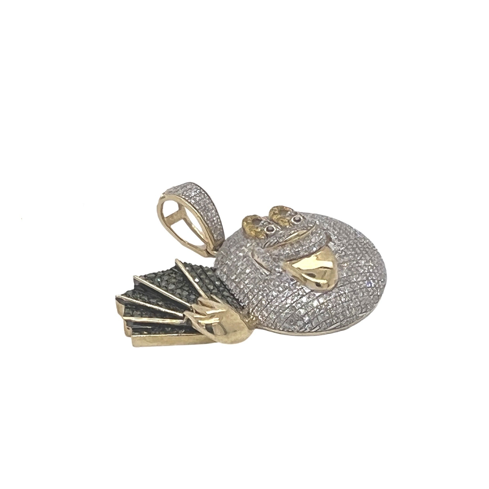 10K Yellow Gold Got Paid Emoji Multi Color Diamond Pendant 1.55 CT 1.25"
