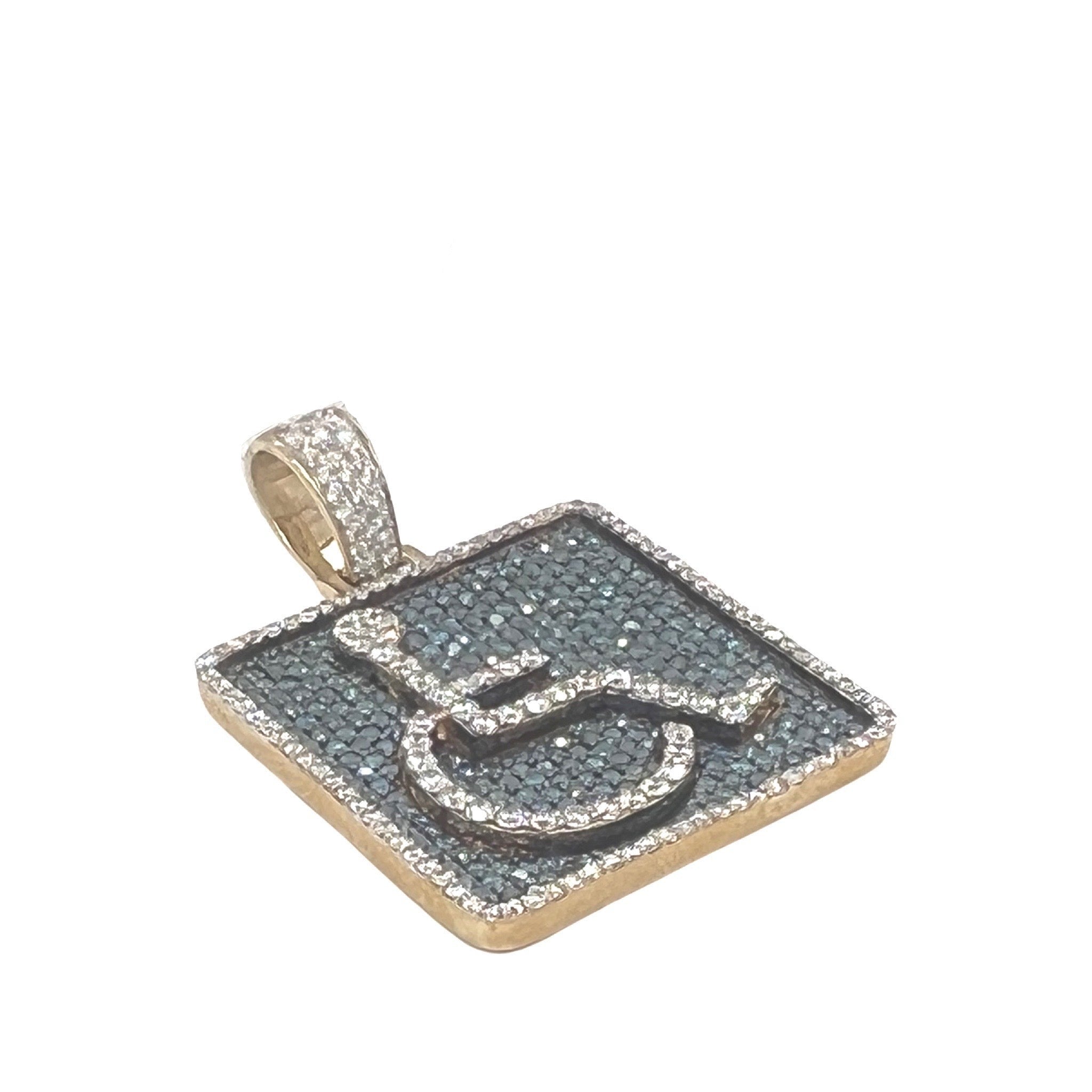 10K Yellow Gold Handicap Sign Blue & White Diamond Pendant 3.6 CT 1.5"