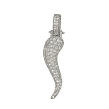 Load image into Gallery viewer, 14K White Gold Italian Horn Amulet Diamond Pendant 1.89 CT 2&quot;
